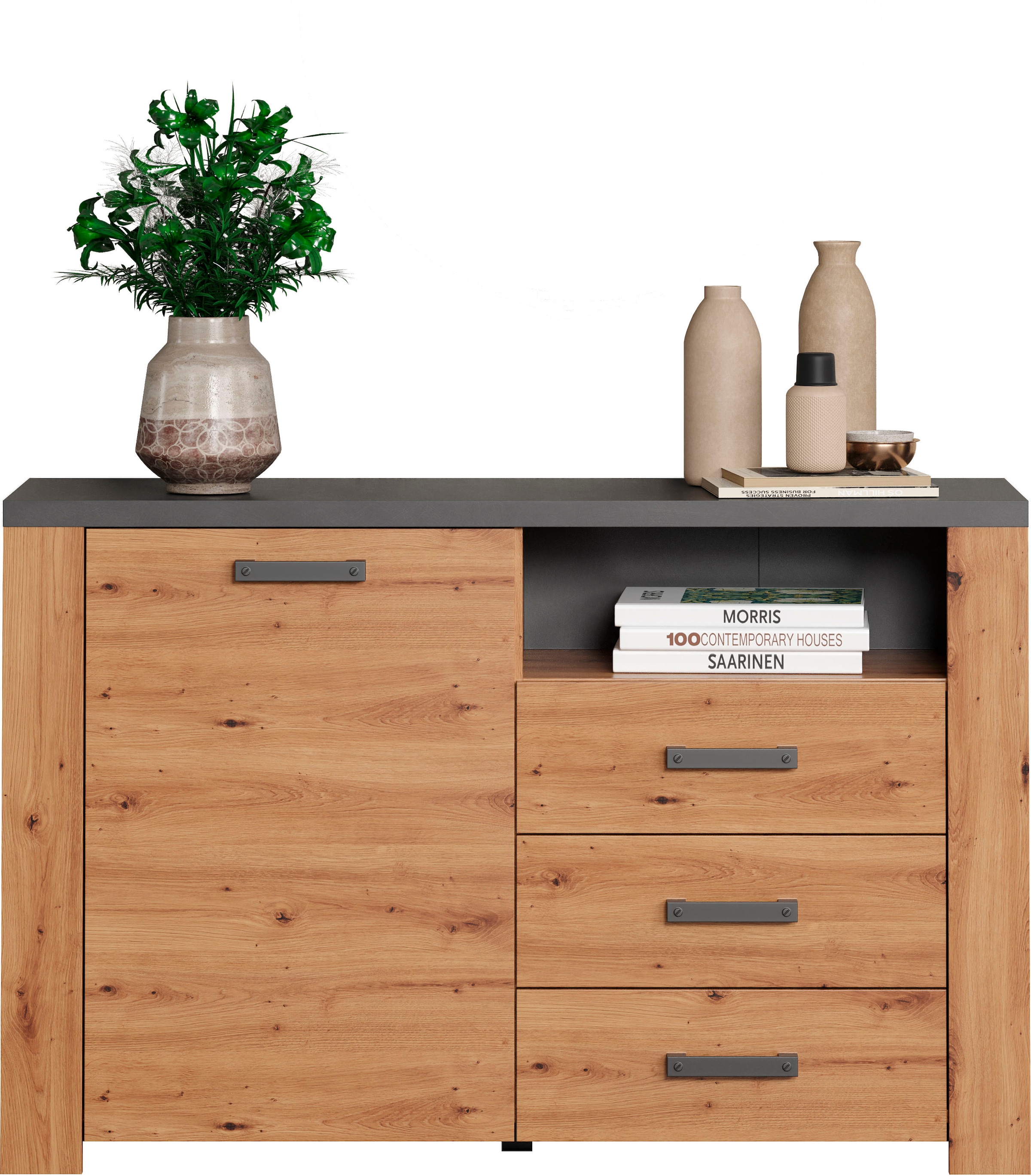 Home affaire Sideboard »Ambres«, (1 St.), Kommode, Echtholzoptik, Maße BxH: 127x83 cm, Eiche