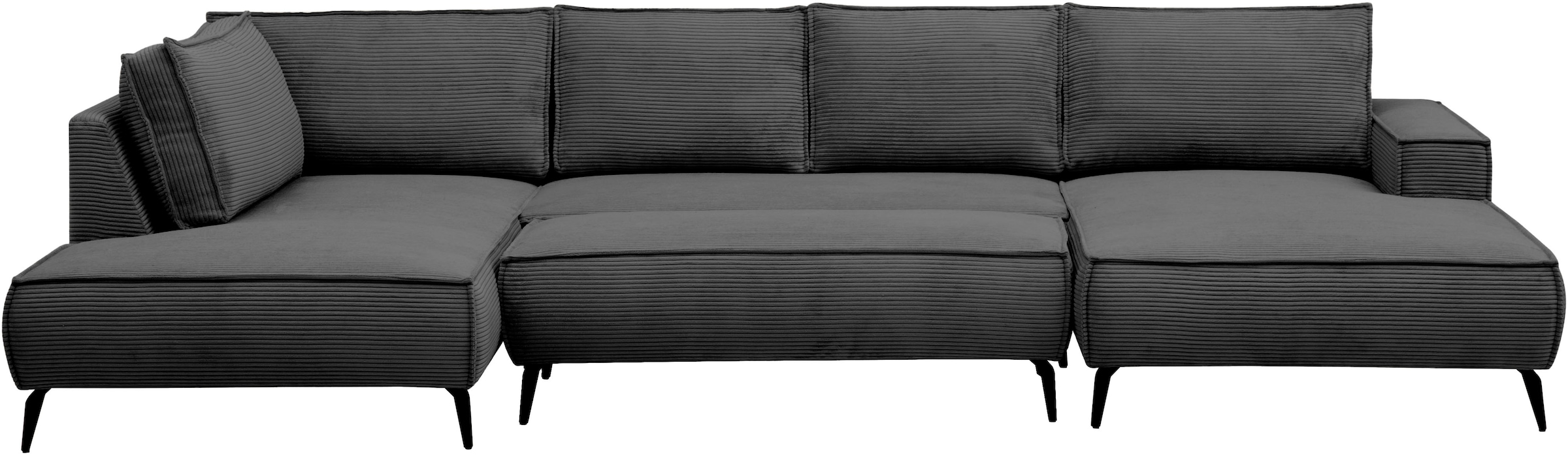 Home affaire Wohnlandschaft »Tvinnu, moderne U-Form, Couch in Cord oder Webstoff in Leinenoptik« Recamiere rechts/links, schwarze Metallfüße, bequeme Sitz-/Liegefläche