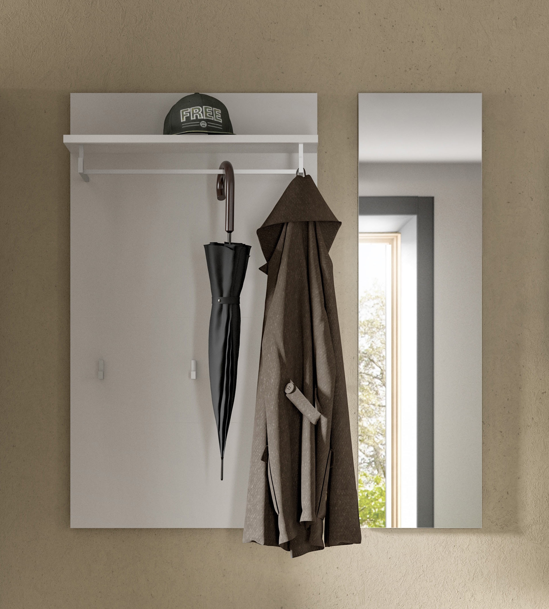 INOSIGN Garderobenpaneel »AOSTA-PANEEL«, (2 St.), Paneel mit Spiegel, Breite: 60 cm, Garderobe, Flur, Diele
