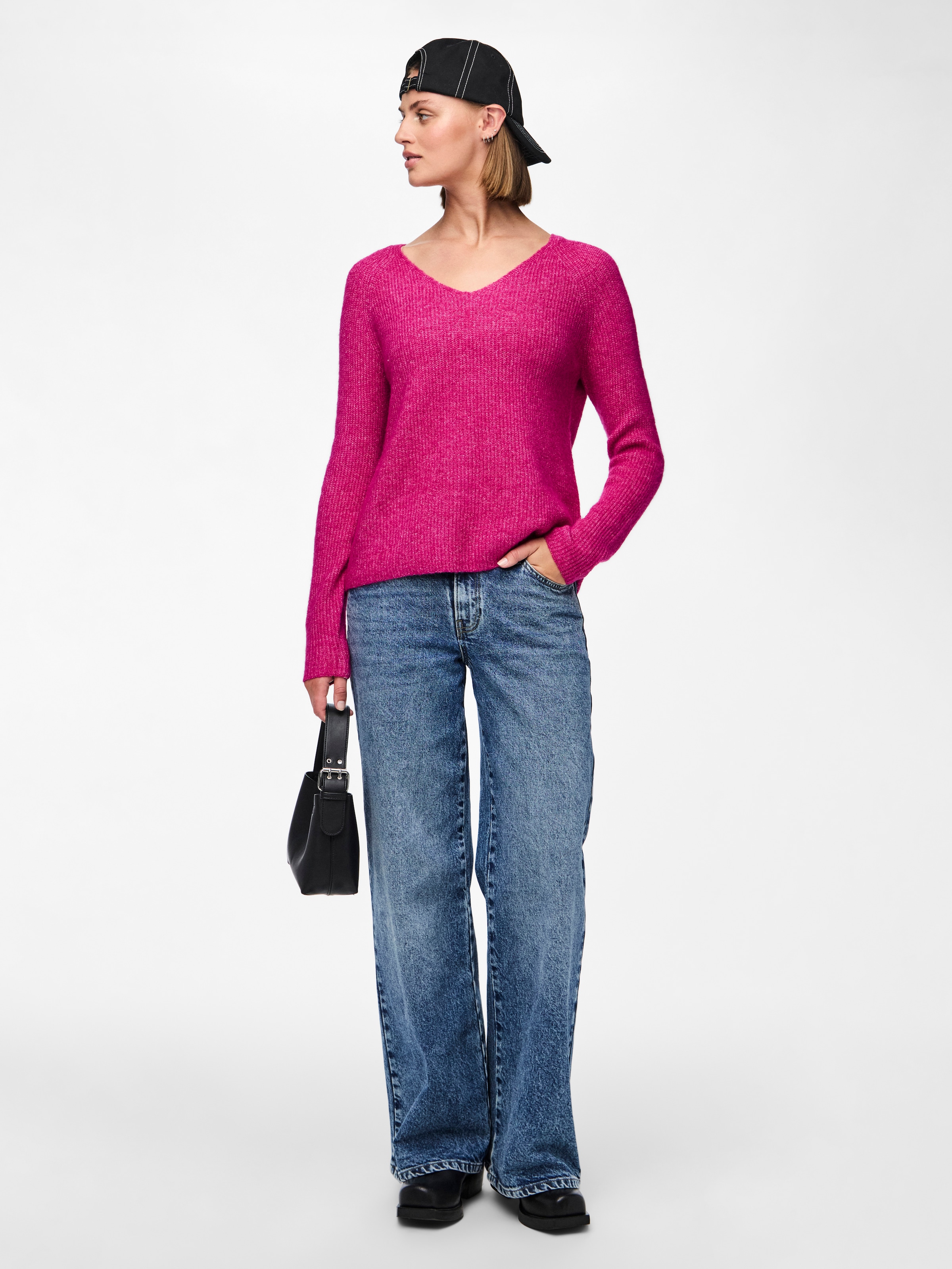 pieces V-Ausschnitt-Pullover »PCELLEN LS V-NECK KNIT NOOS BC«, mit Wolle