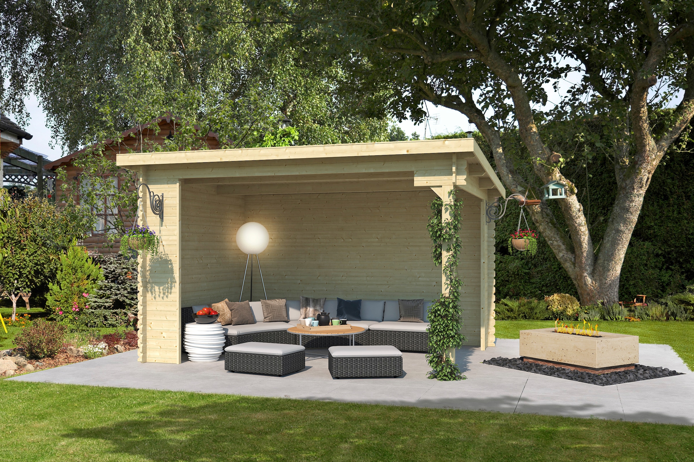 LASITA MAJA Gartenhaus »Unterstand/Lounge Buffalo 380«, Unterstand / Lounge 28mm, Fundamentmass 3800x2750, Naturbelassen