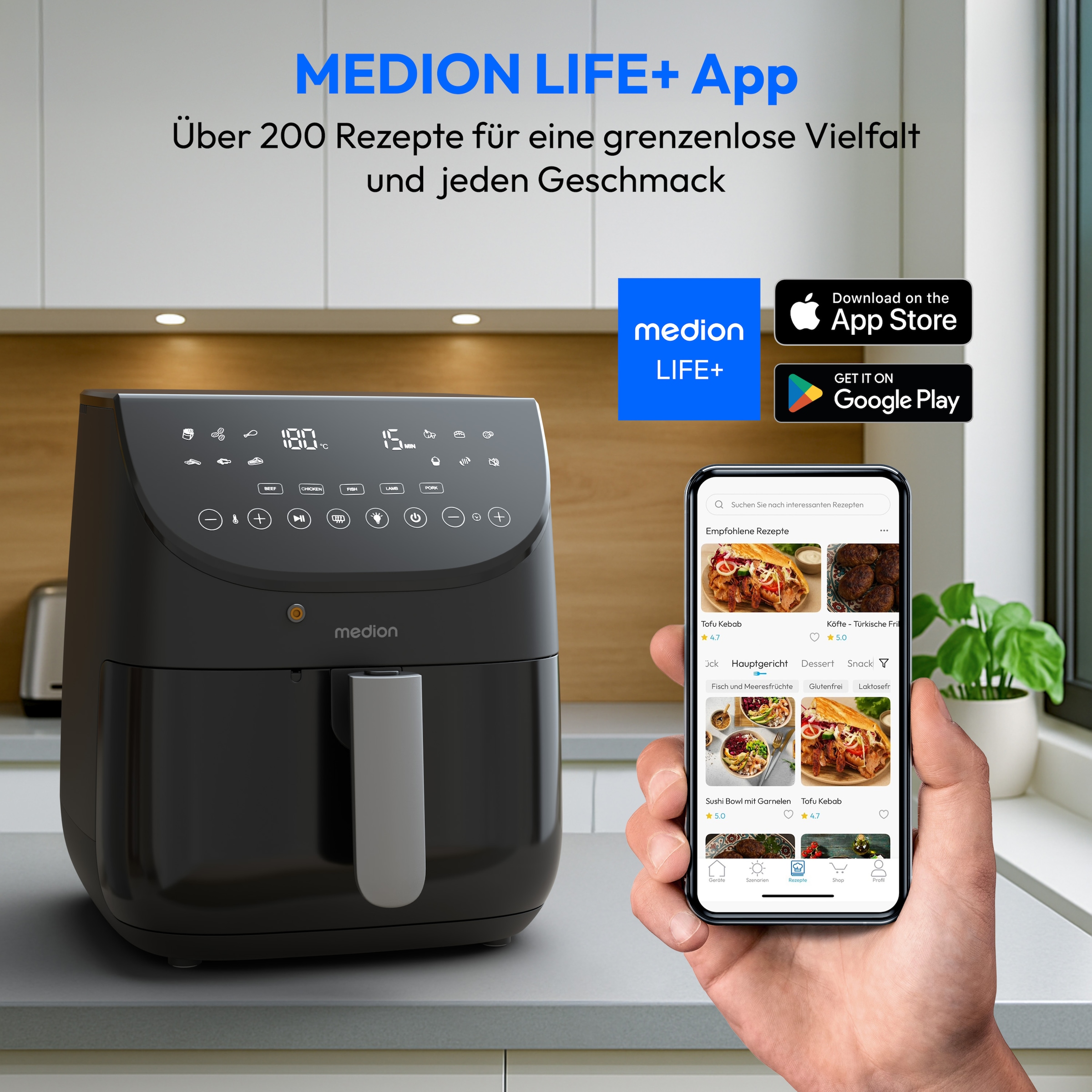 Medion® Heißluftfritteuse »MD13060« 1700 W Temperaturfühler, DC-Motor, leiser Betrieb, PFAS-freie SP