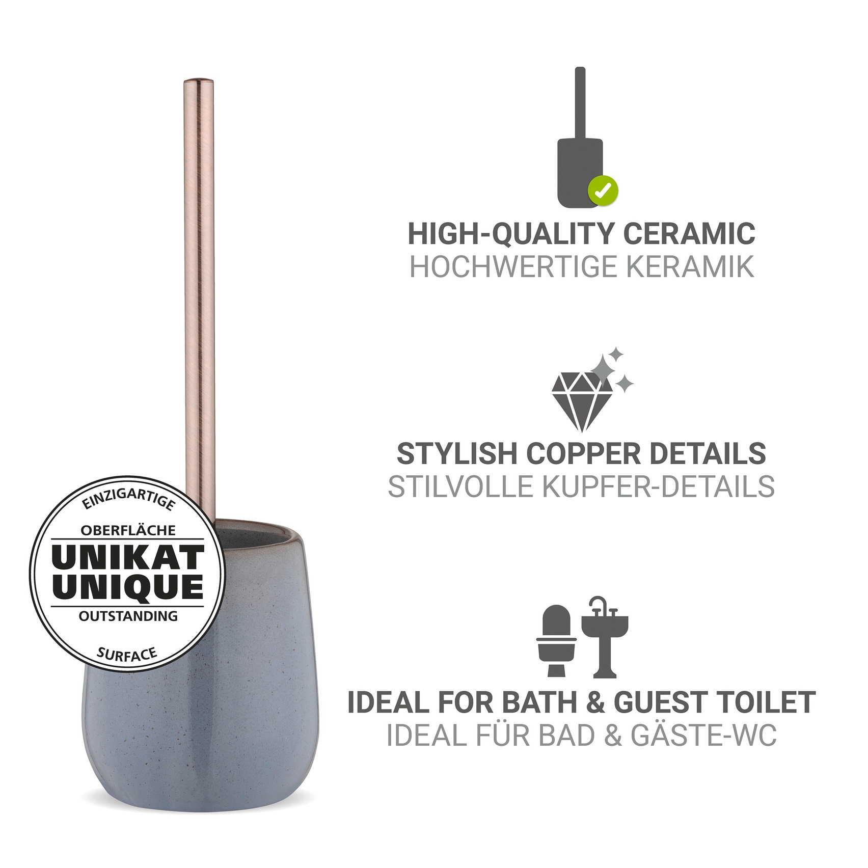 WENKO WC-Garnitur »Sirmione« aus Edelstahl | Keramik | Kunststoff Keramik, individuelle Glasur, Toilettenbürste mit Kunststoffabdeckung