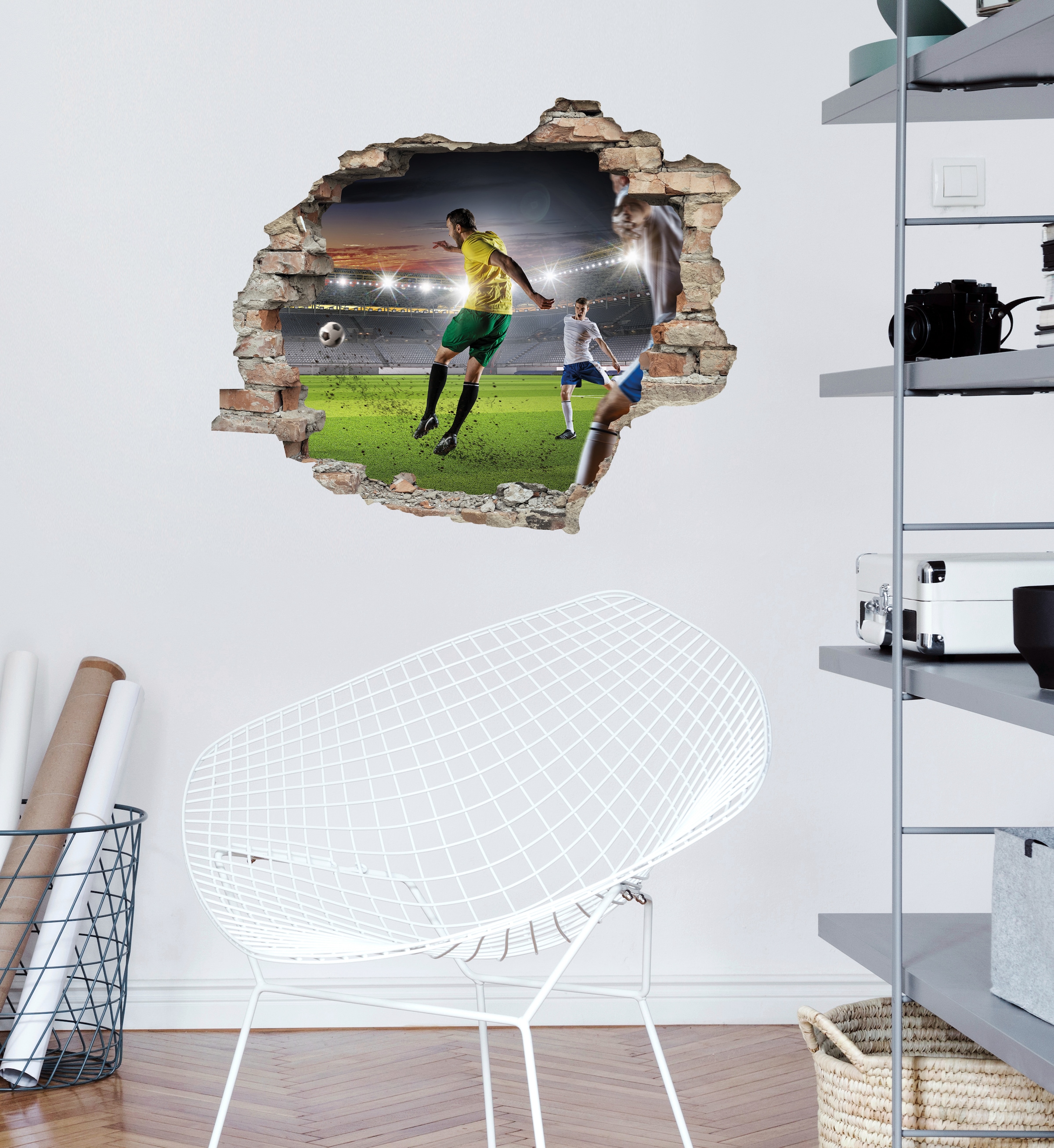 queence Wandtattoo »Fußball Schuss«, (1 St.), Wandsticker, Wandbild, selbstklebend, 3D, Wanddurchbruch