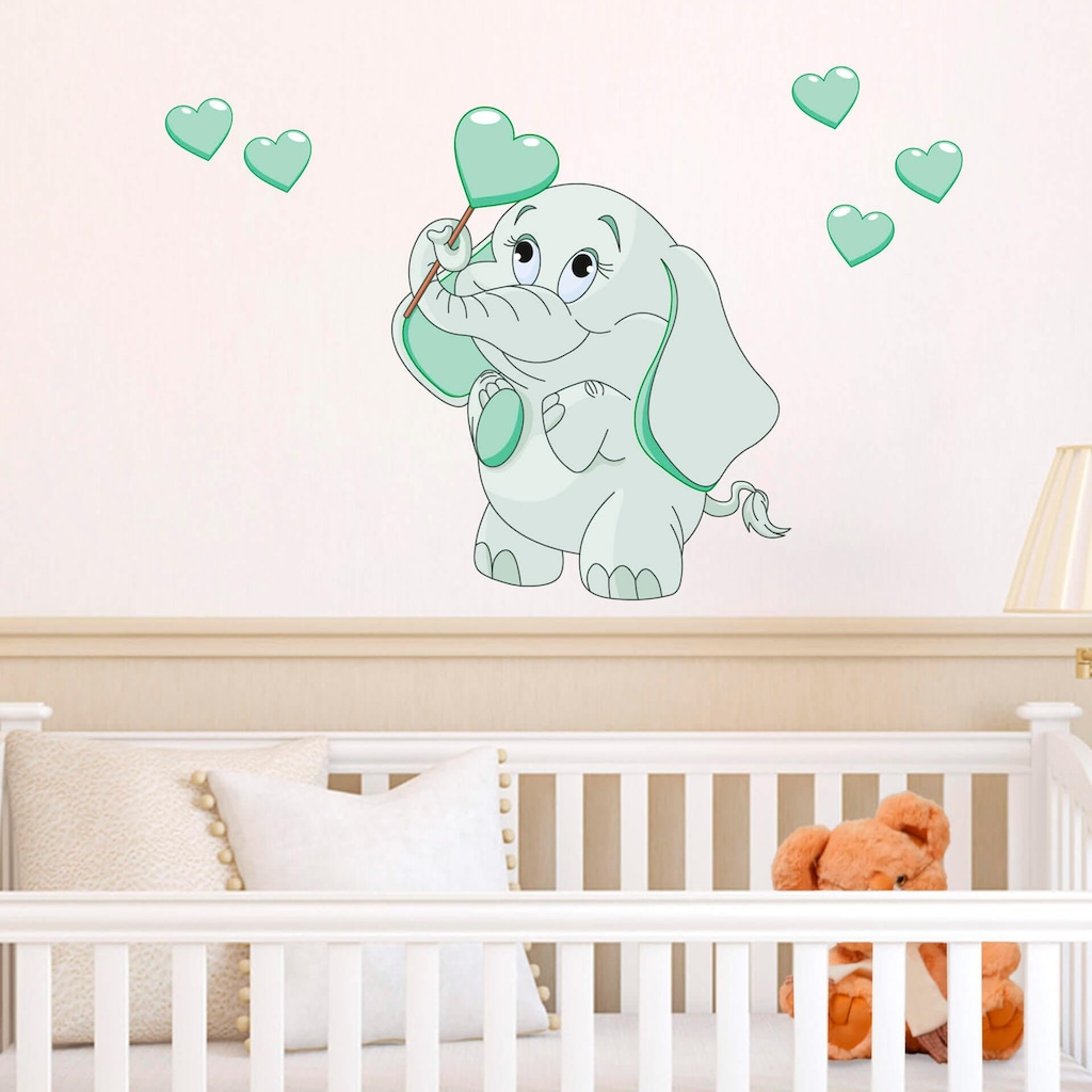 Wall-Art Wandtattoo »Elefantenbaby mit Herzen + Leuchtsticker«