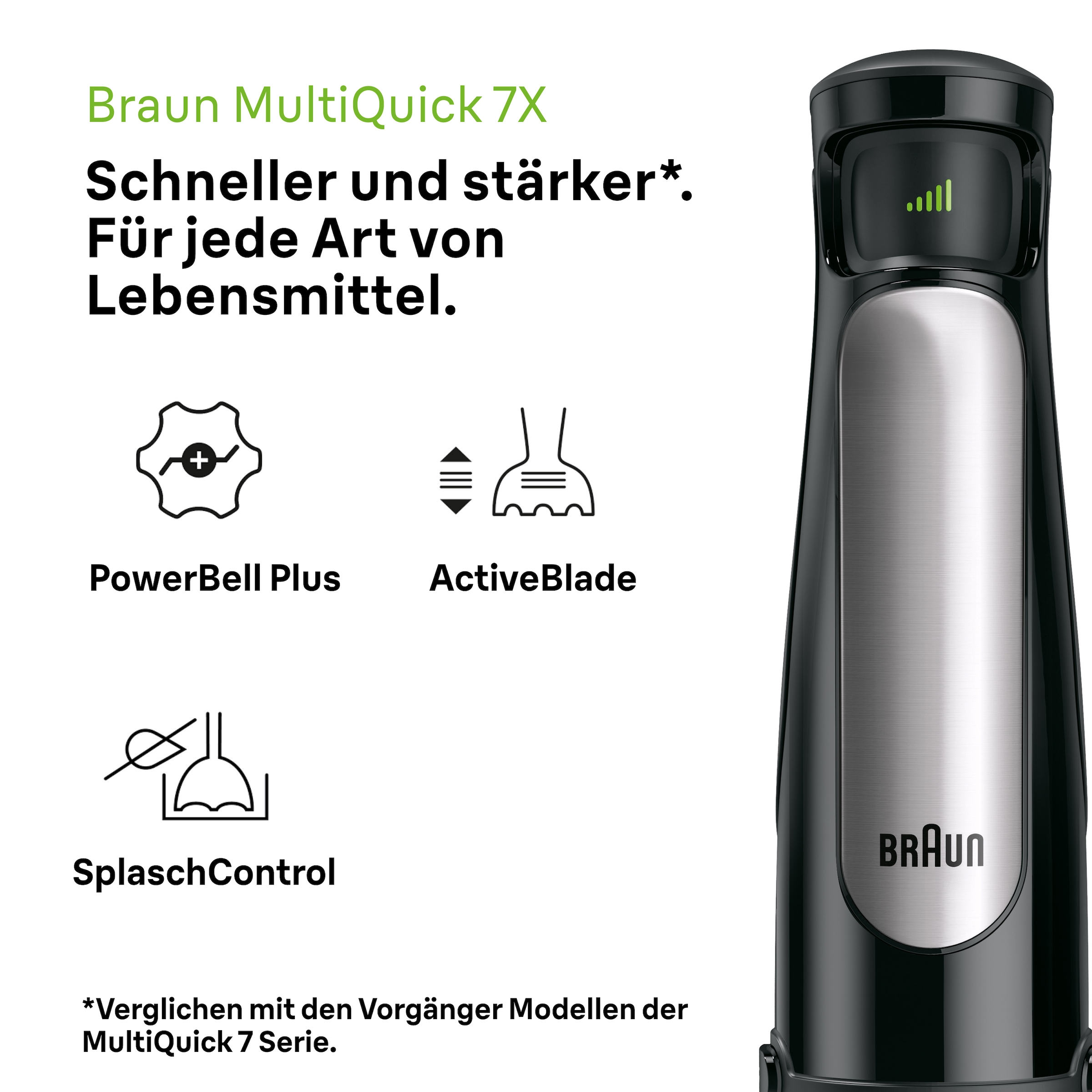 Braun Stabmixer »MultiQuick 7 MQ 7035X - 1000W, Stufenlosregulierbar, Dynamische Klinge«, 1000 W, Spritzschutz, Extra Mahlklinge, 500 ml Zerkleinerer, Schneebesen