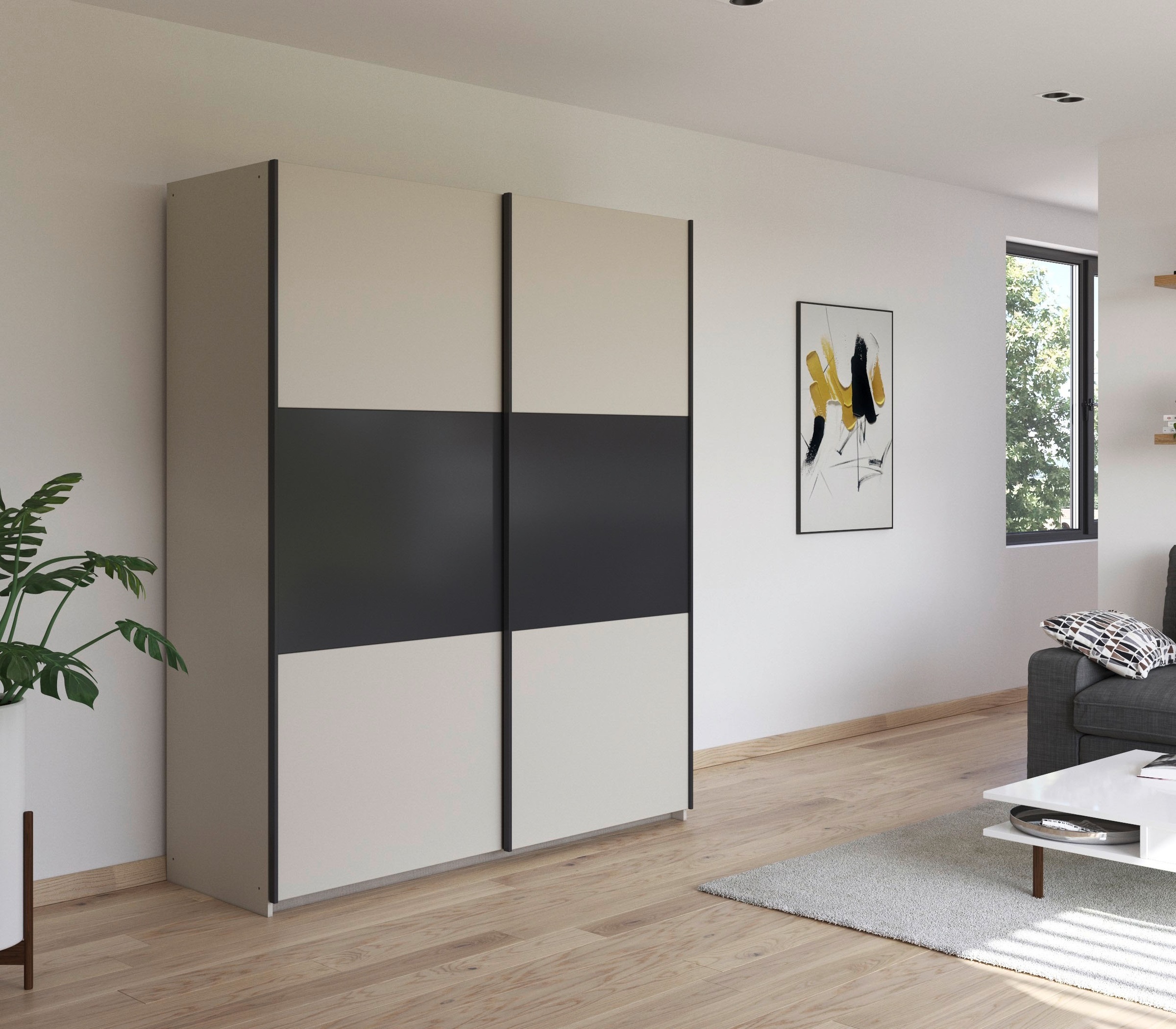 rauch Schwebetürenschrank »Kleiderschrank Schrank Garderobe Garderobenschrank Wäscheschrank NEO«, (in 3 verschiedenen Ausstattungen BASIC/CLASSIC/PREMIUM), mit großzügigem Stauraum und vielfältigen Farbkombinationen