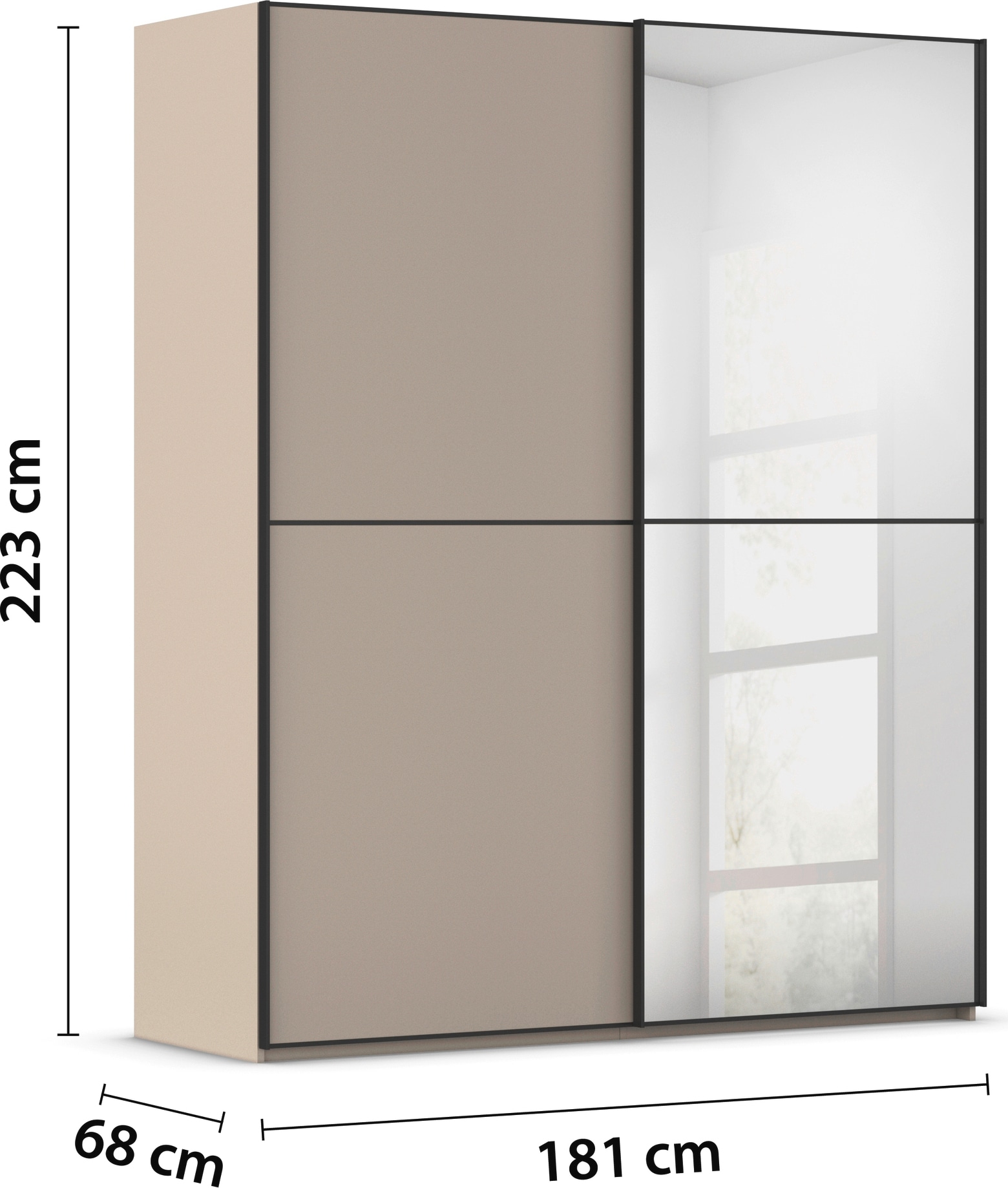 rauch Schwebetürenschrank »Kleiderschrank Schrank Garderobe Schlafzimmerschrank SCALE-DUO«, edle zweigeteilte Türen, Spiegel und 3 Zierleisten MADE IN GERMANY