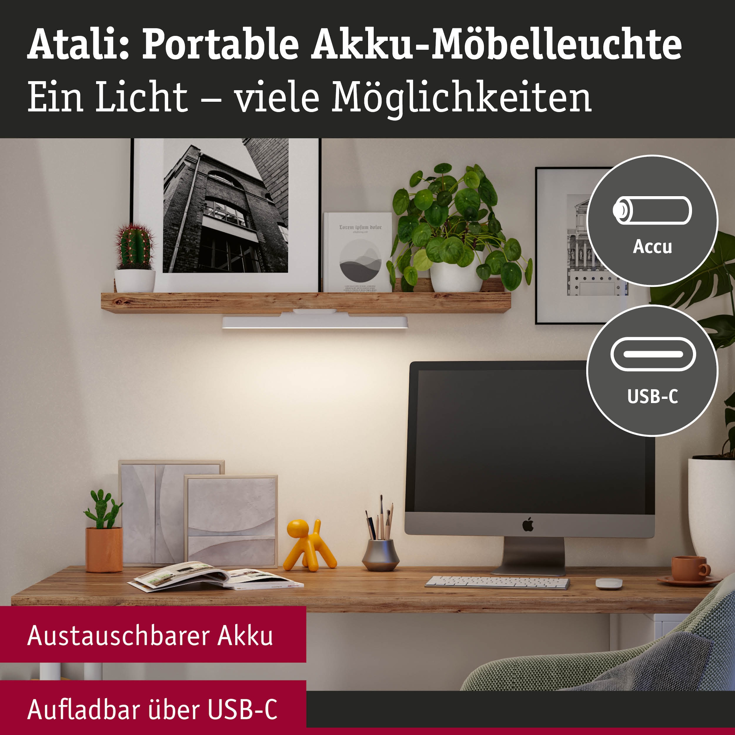 Paulmann Einbauleuchte »Mobile Möbelaufbauleuchte Atali 240lm 4000K«, 1 flammig, Leuchtmittel LED-Modul | LED fest integriert, Dimmer, Ein-/Ausschalter, USB-Ladefunktion