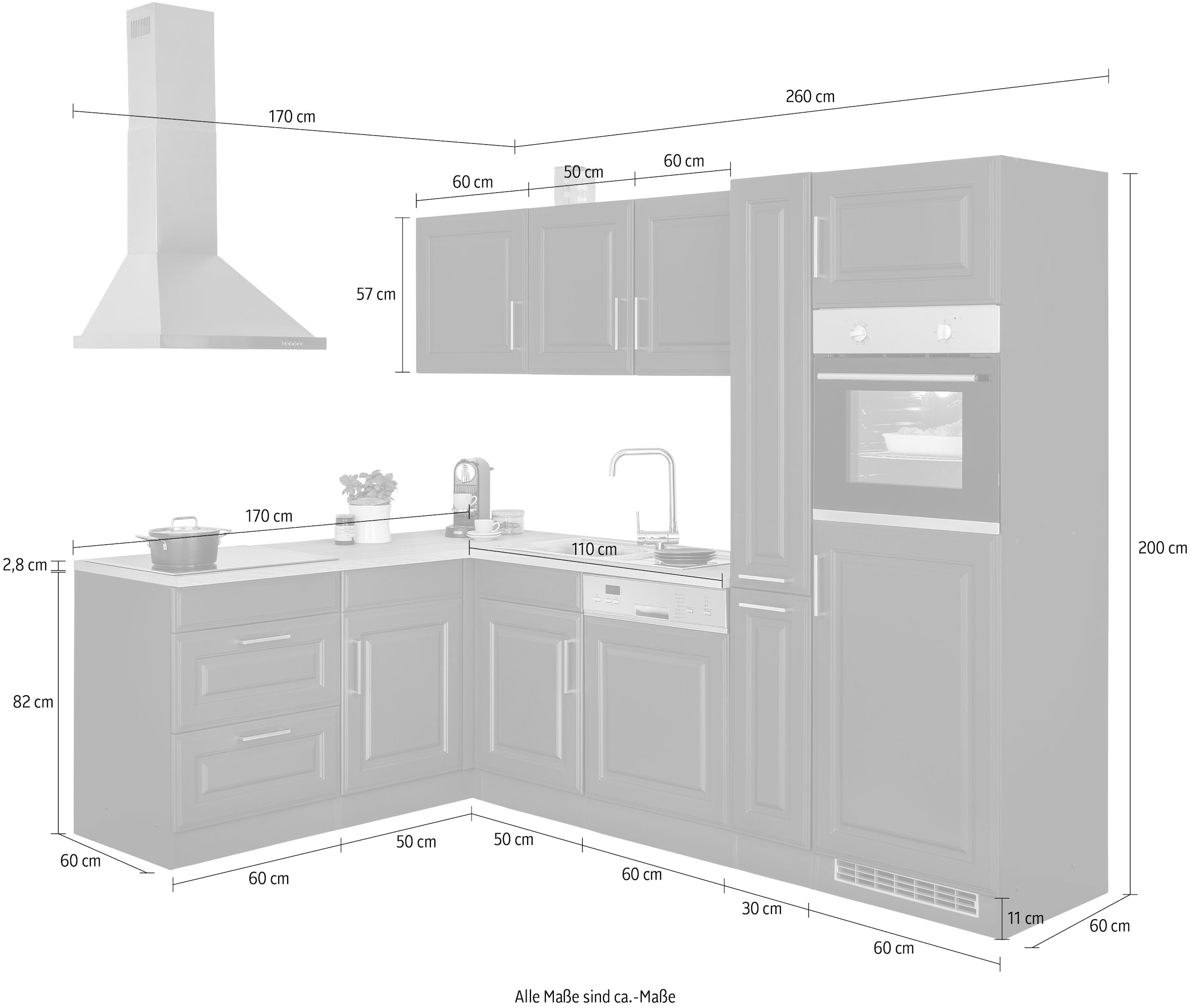 KOCHSTATION Winkelküche »KS-Stockholm«, mit E-Geräten,260 x 170 cm, mit hochwertigen MDF Fronten