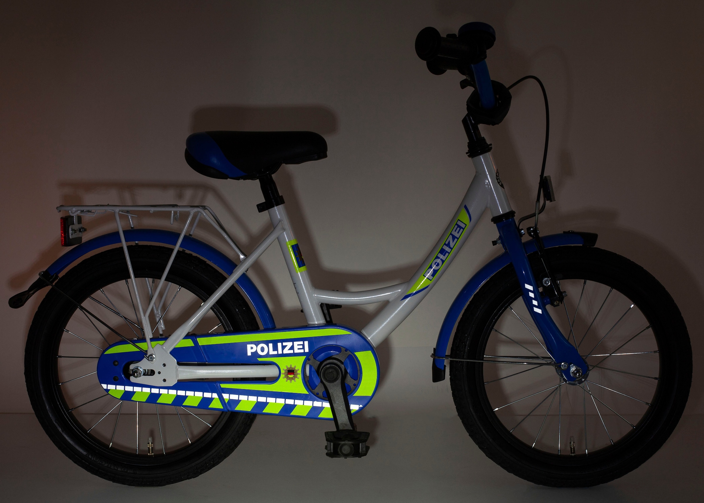 Bachtenkirch Kinderfahrrad »Kinderfahrrad "POLIZEI" kristall-weiß/blau/neon«, 1 Gang, ohne Schaltung