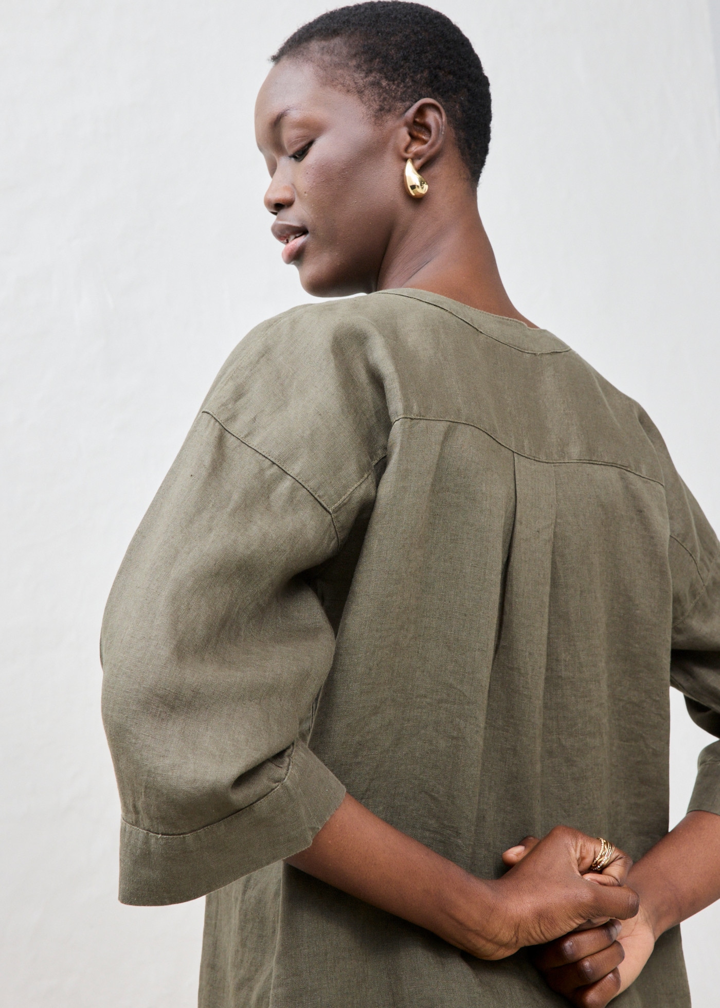 bonprix Shirtbluse Oversize-Passform, aus Leinen, strukturierte Oberfläche, 3/4-Ärmel