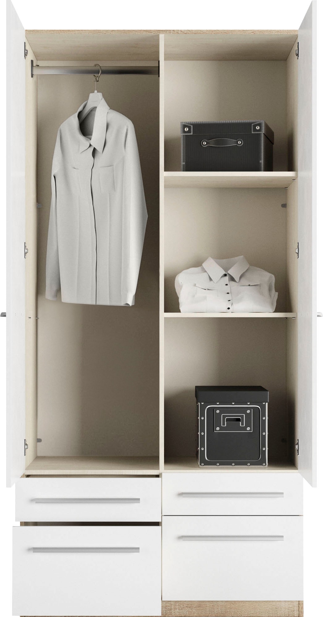 priess Kleiderschrank »Schrank Garderobe Wäscheschrank Barcelona in 5 Breiten«, viel Stauraum, geräumige Schubkästen, mit Spiegel, MADE IN GERMANY