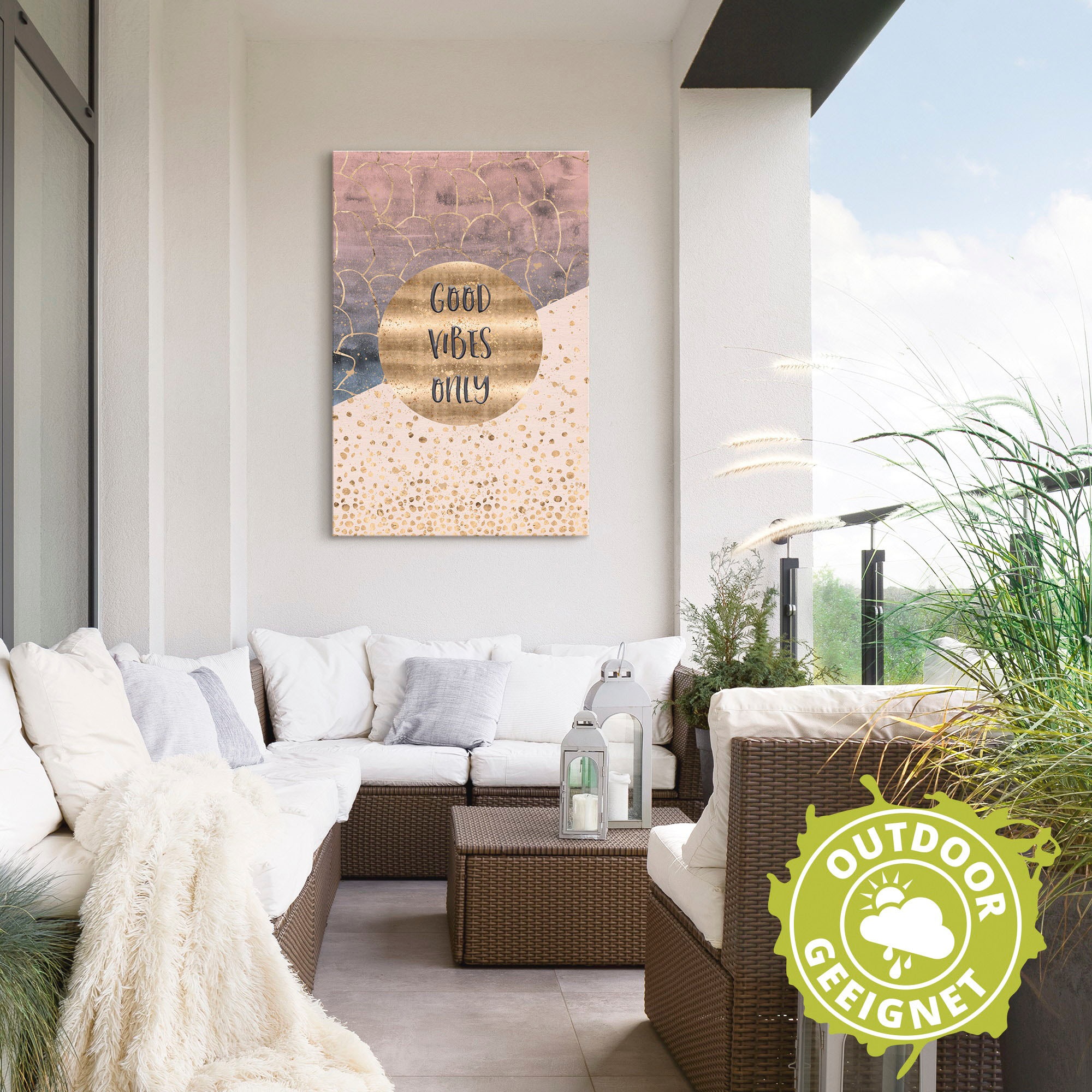 Artland Alu-Dibond-Druck »Nur gute Schwingungen« Sprüche & Texte 1 Stk. tlg. für Innen- und Außenbereich geeignet, Outdoorbild