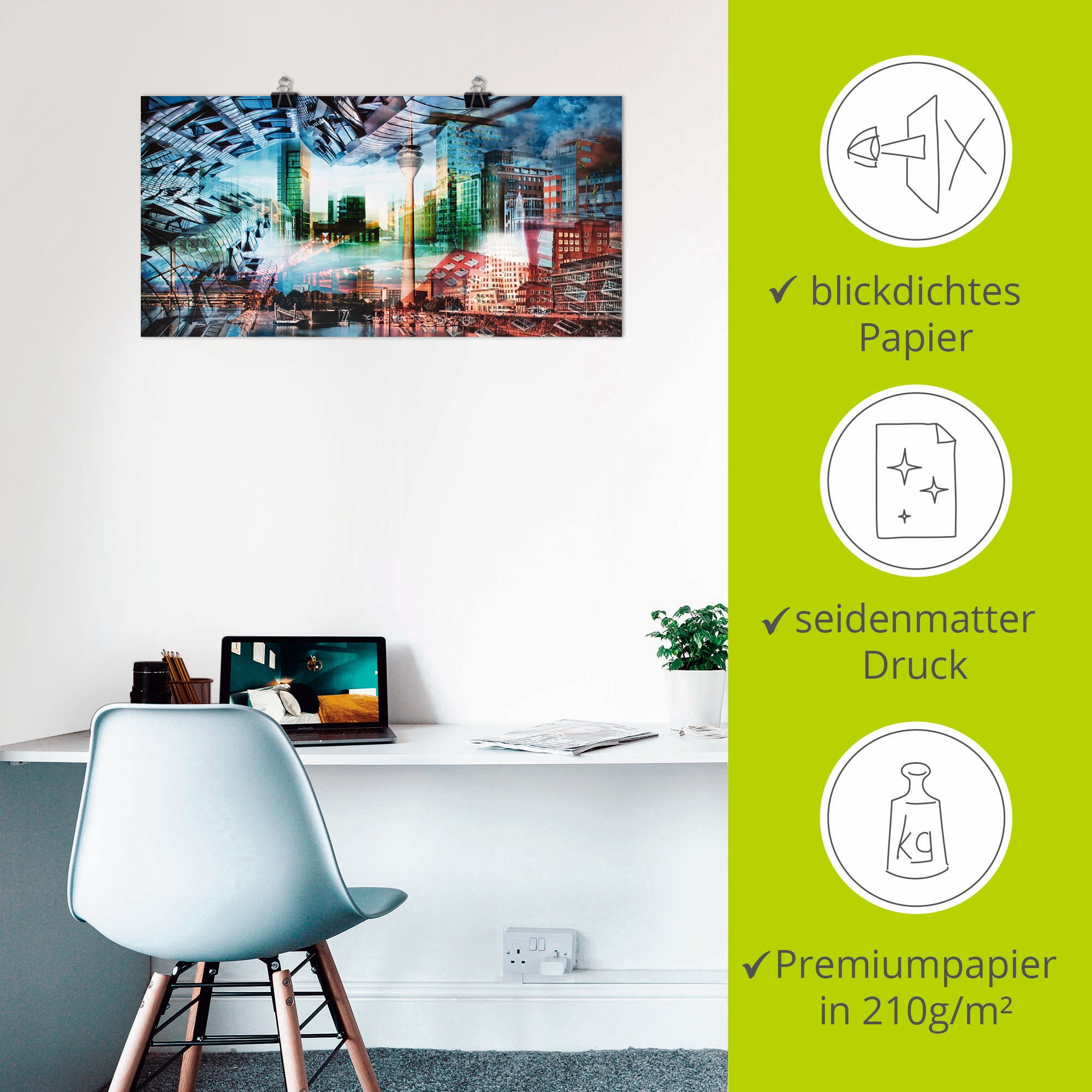 Artland Poster »Düsseldorf Skyline Collage VII«, Architektonische Elemente, (1 St.), als Leinwandbild, Wandaufkleber oder Poster in versch. Größen