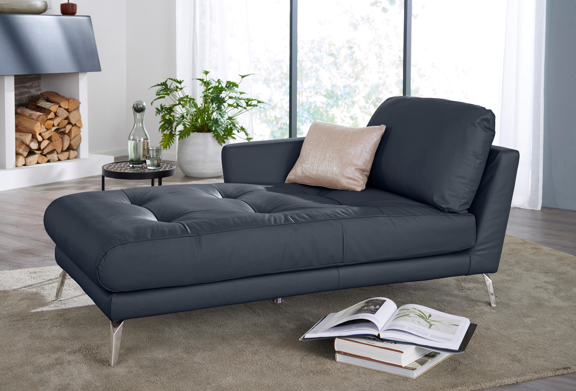 W.SCHILLIG Chaiselongue »softy«, mit dekorativer Heftung im Sitz, Füße Chrom glänzend
