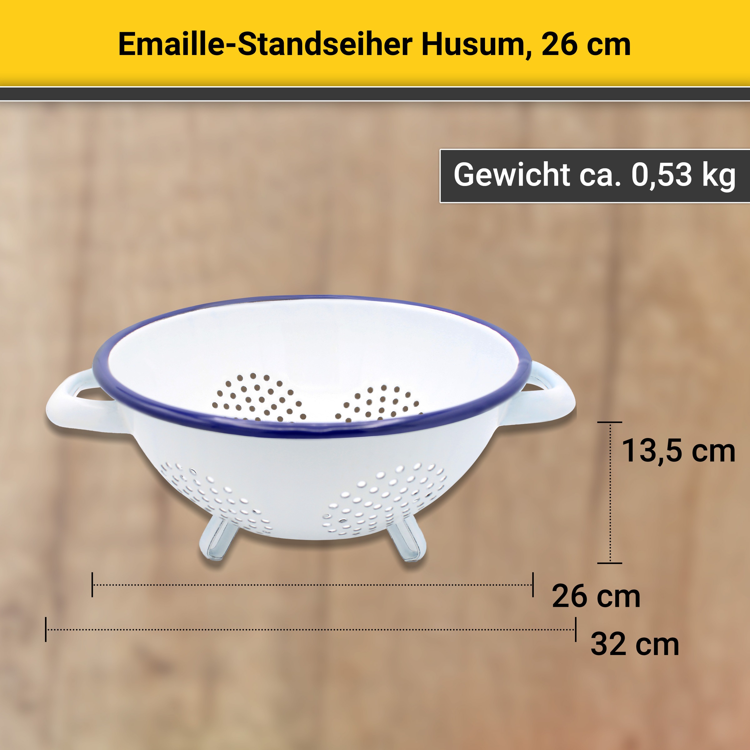 Krüger Küchensieb »Husum«, (1 St.), Emaille, Ø 26 cm