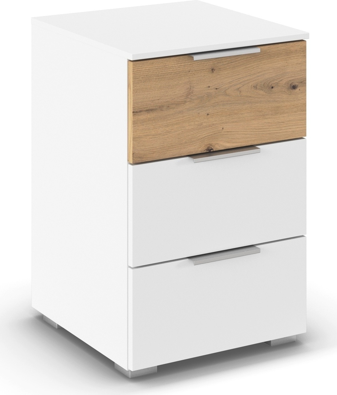 rauch Nachtkommode »Nachttisch Nachtkonsole Nachtschrank ASTANA« Breite 40 cm / Höhe 61 cm,  mit 3 geräumigen Schubladen, Kantengriff in Alufarben MADE IN GERMANY