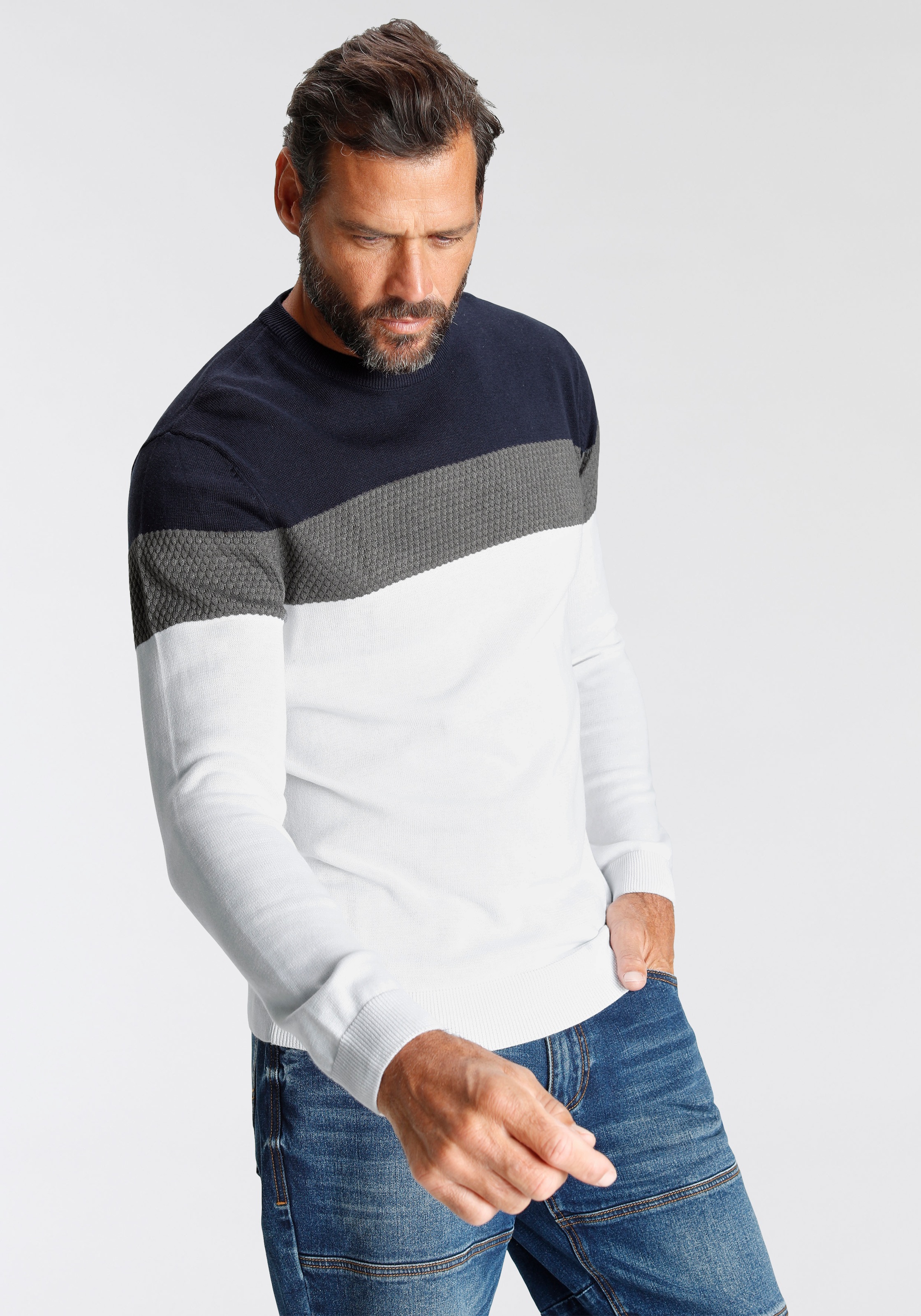 H.I.S Rundhalspullover »neue Farben!«, Colorblocking, in leichter Strickqualität