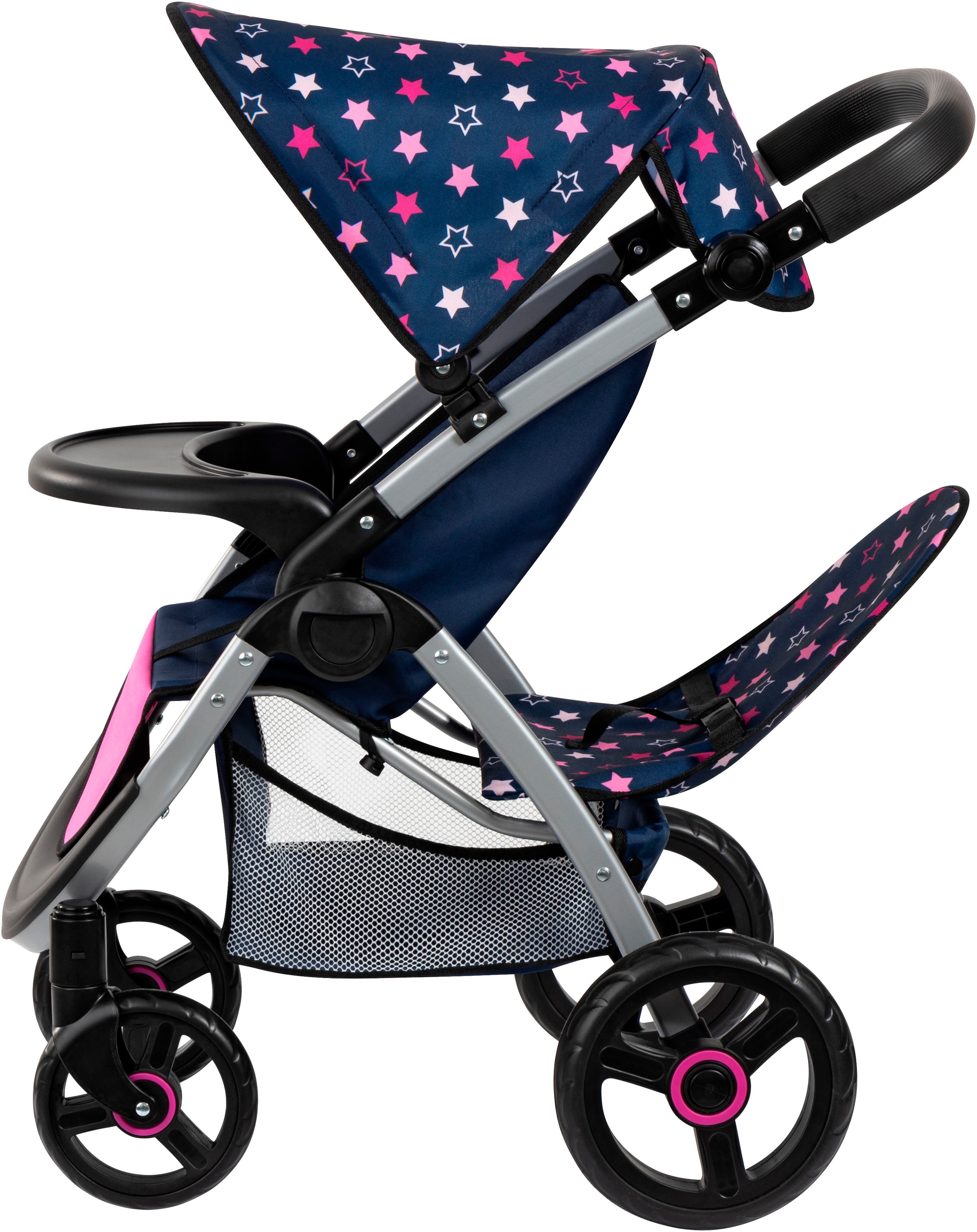 Bayer Puppen-Zwillingsbuggy »Twin Star, blau/pink«, mit Wickeltasche