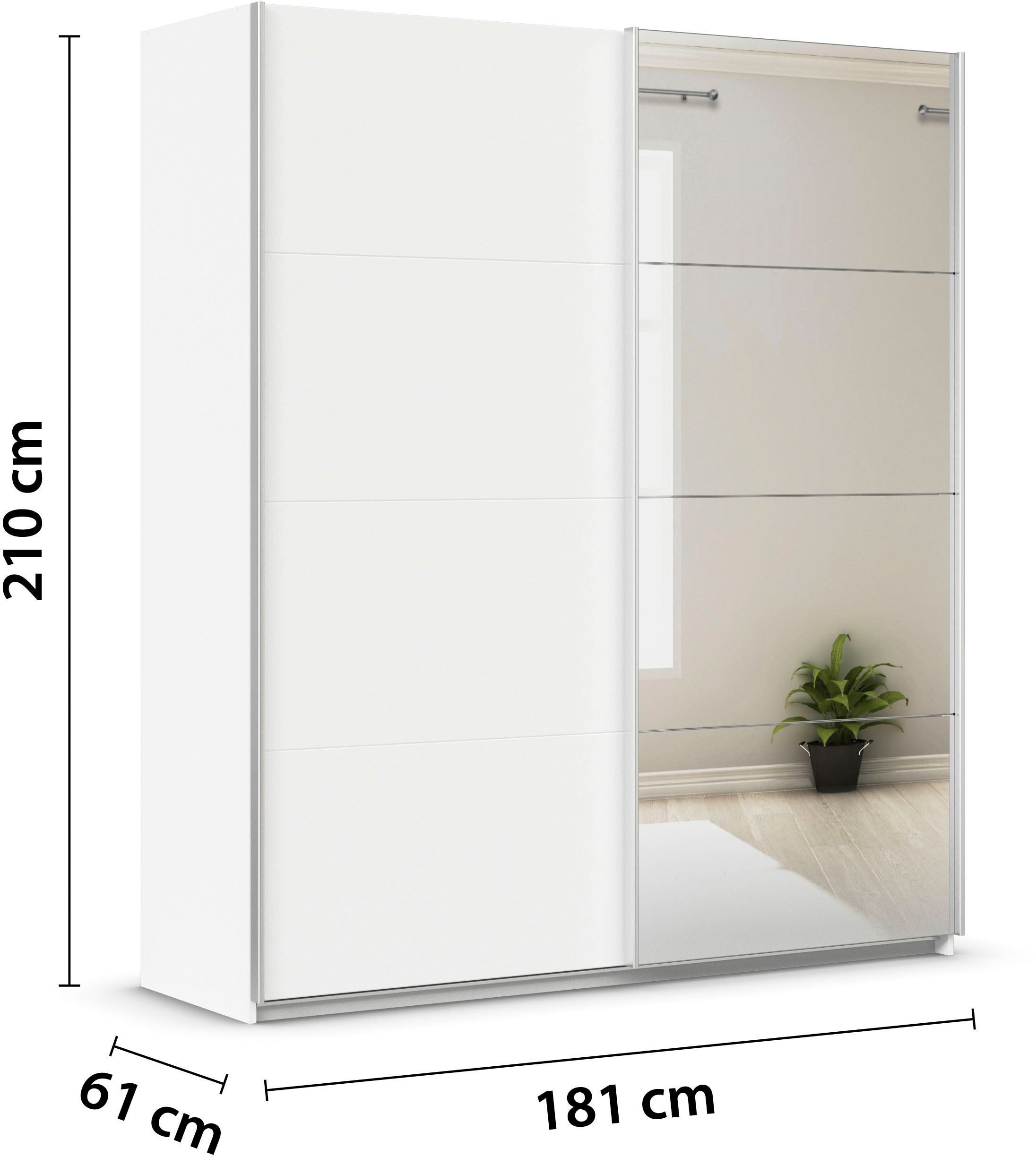 INOSIGN BY RAUCH Schwebetürenschrank »Kleiderschrank Schrank Garderobe Schlafzimmerschrank THANOS«, (in 3 verschiedenen Ausstattungen BASIC/CLASSIC/PREMIUM), Optional mit Spiegel, Metall-Griffleisten alufarben MADE IN GERMANY