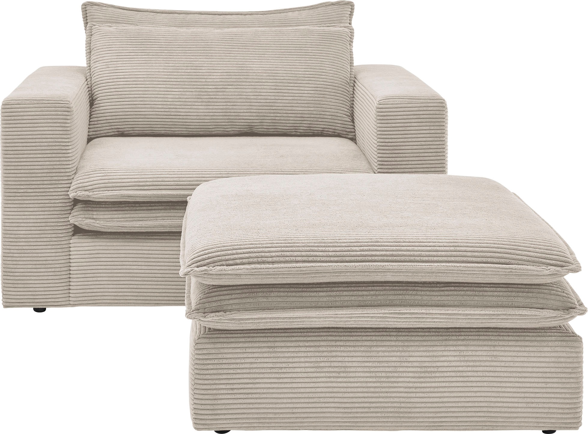 Places of Style Sitzgruppe »PIAGGE«, (2 tlg.), Hochwertiger Cord, Sessel und Hocker klein im Set