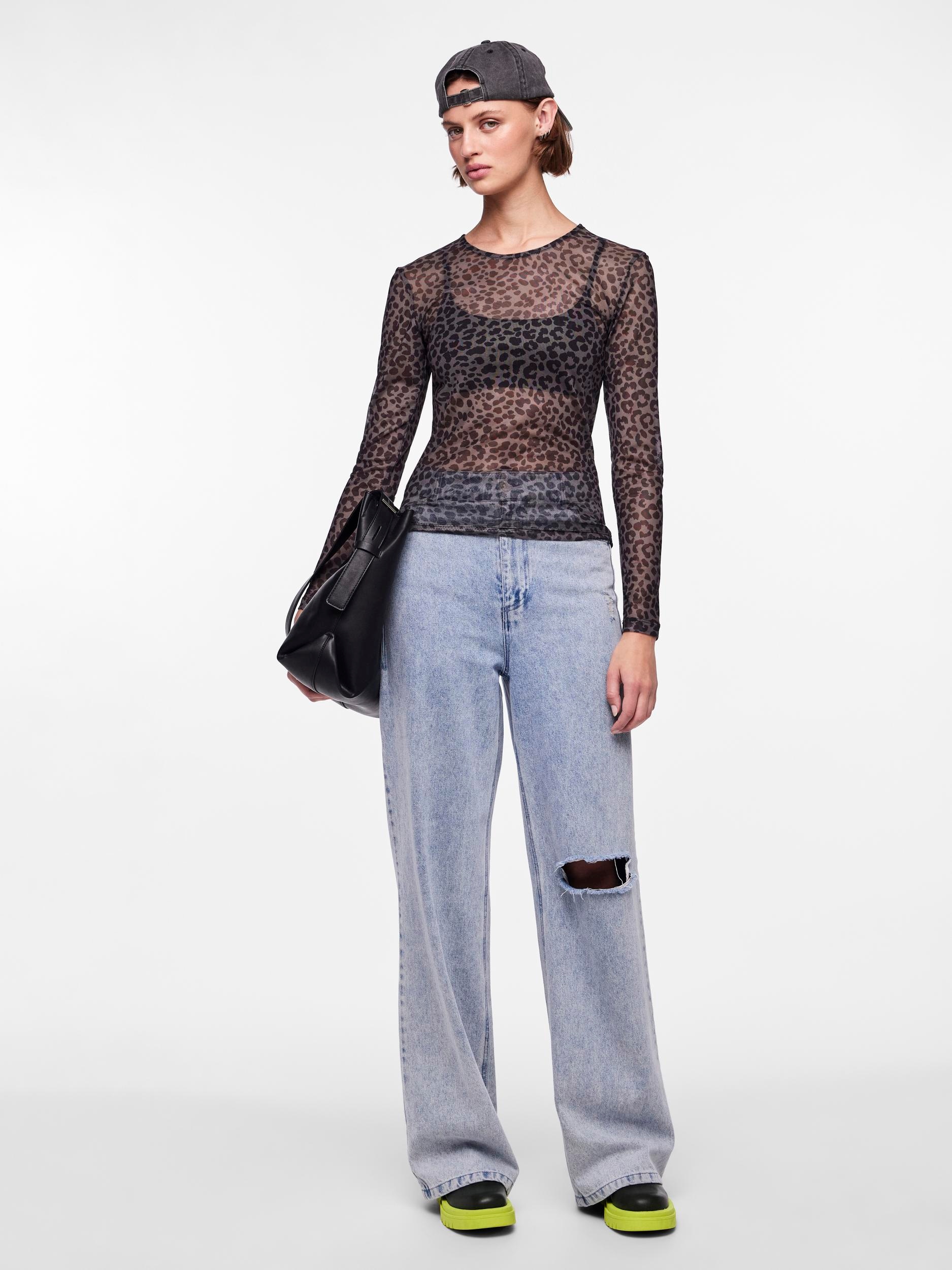 pieces Langarmshirt »PCNINNI LS MESH TOP NOOS BC« Materialmix, regular fit