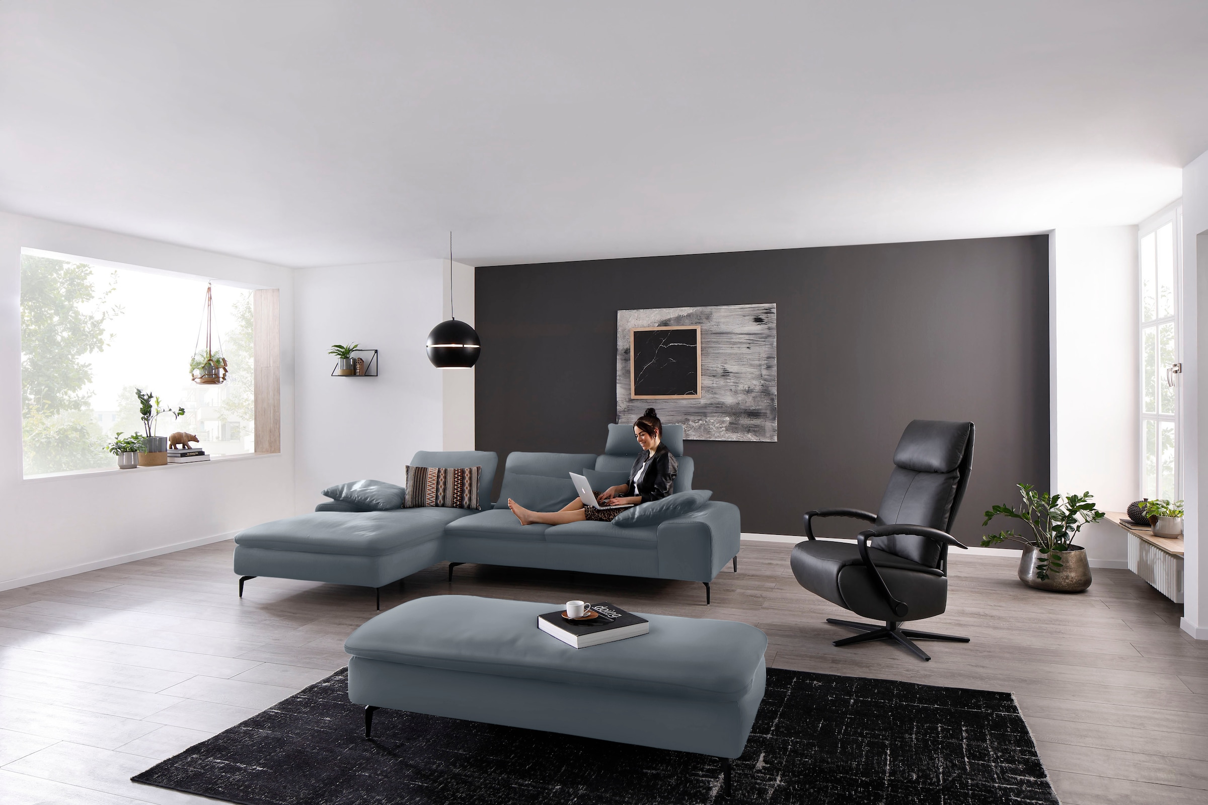 W.SCHILLIG Ecksofa »valentinoo, Designsofa, bequem, elegant und zeitlos, L-Form«, (Set), inklusive Hocker, mit Sitztiefenverstellung, Breite 299 cm