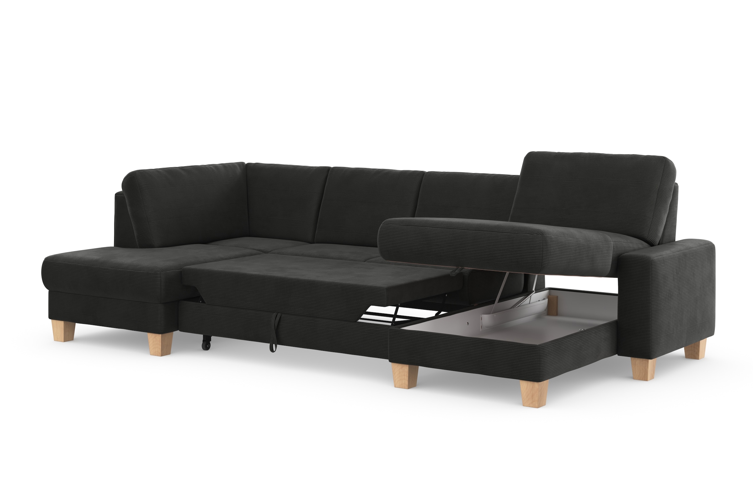 Home affaire Wohnlandschaft »Summer U-Form«, mit oder ohne Bettfunktion und Bettkasten, Cord-Bezug