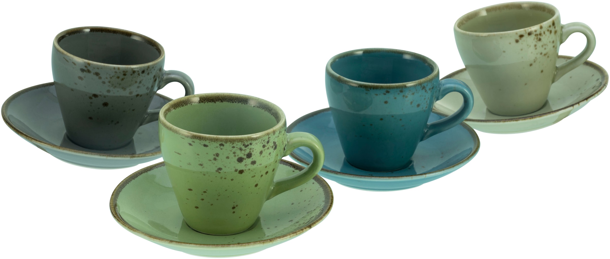CreaTable Espressotasse »Kaffeetasse NATURE COLLECTION« Tassen Set, naturfarben mit Sprenkel, 4 Tassen, 4 Untertassen