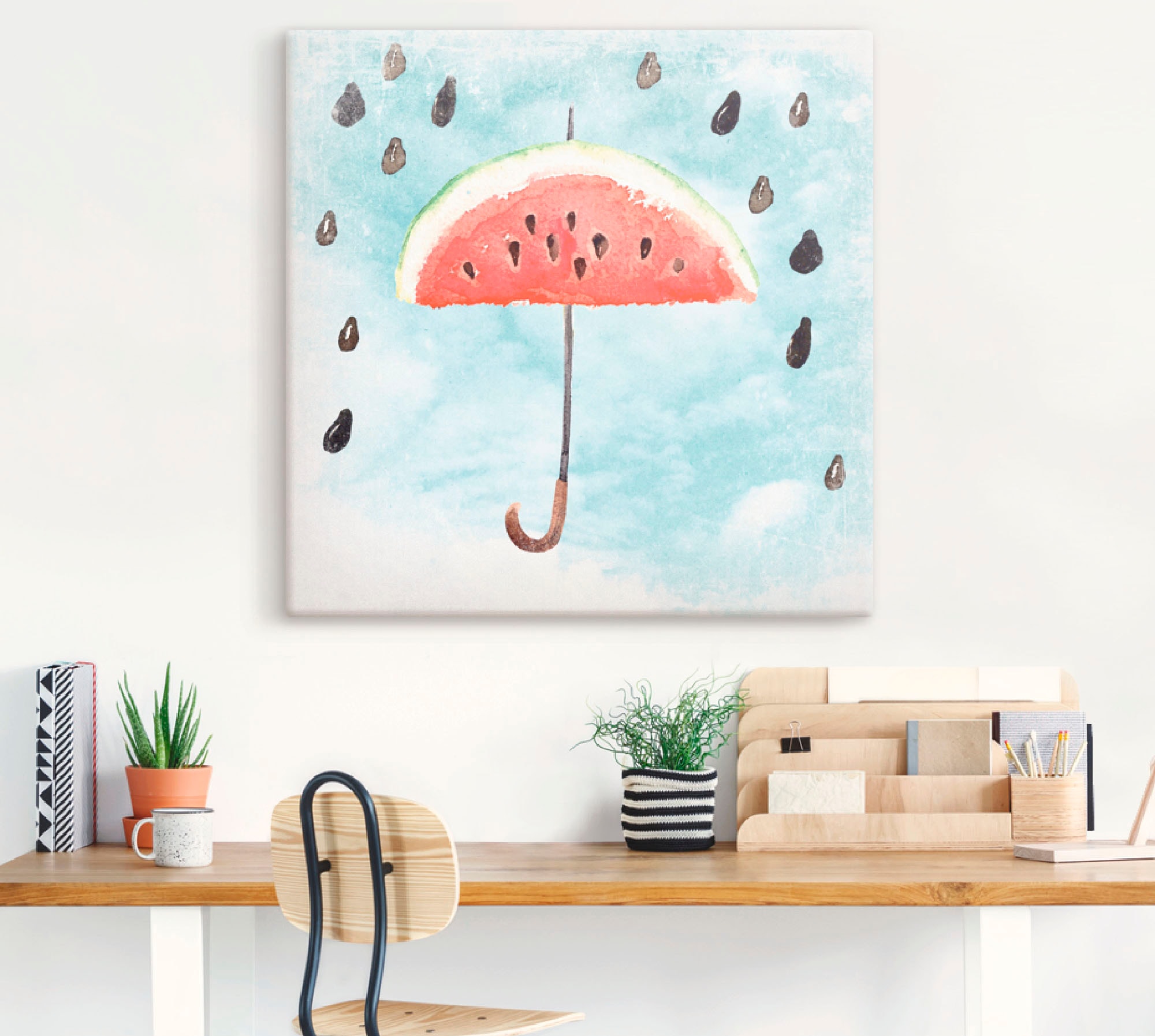 Artland Leinwandbild »Sommer Melonen Regen«, Lebensmittel, (1 St.), auf Keilrahmen gespannt