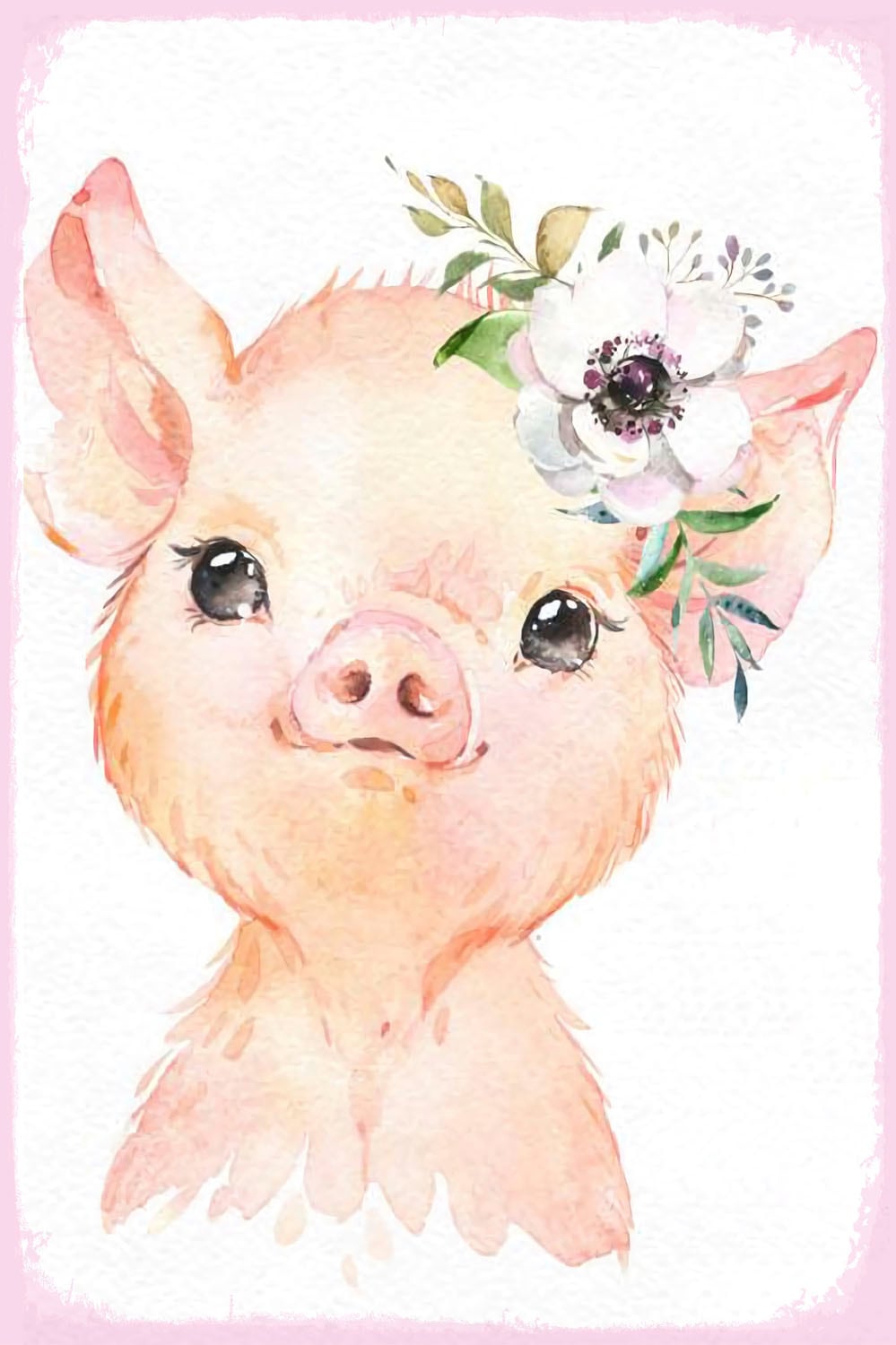 queence Metallbild »Galva«, Blumen-Schwein-Tiere, (1 St.), Stahlschild, Blechschild, Ferkel, niedlich, Wanddeko, Blumenkranz
