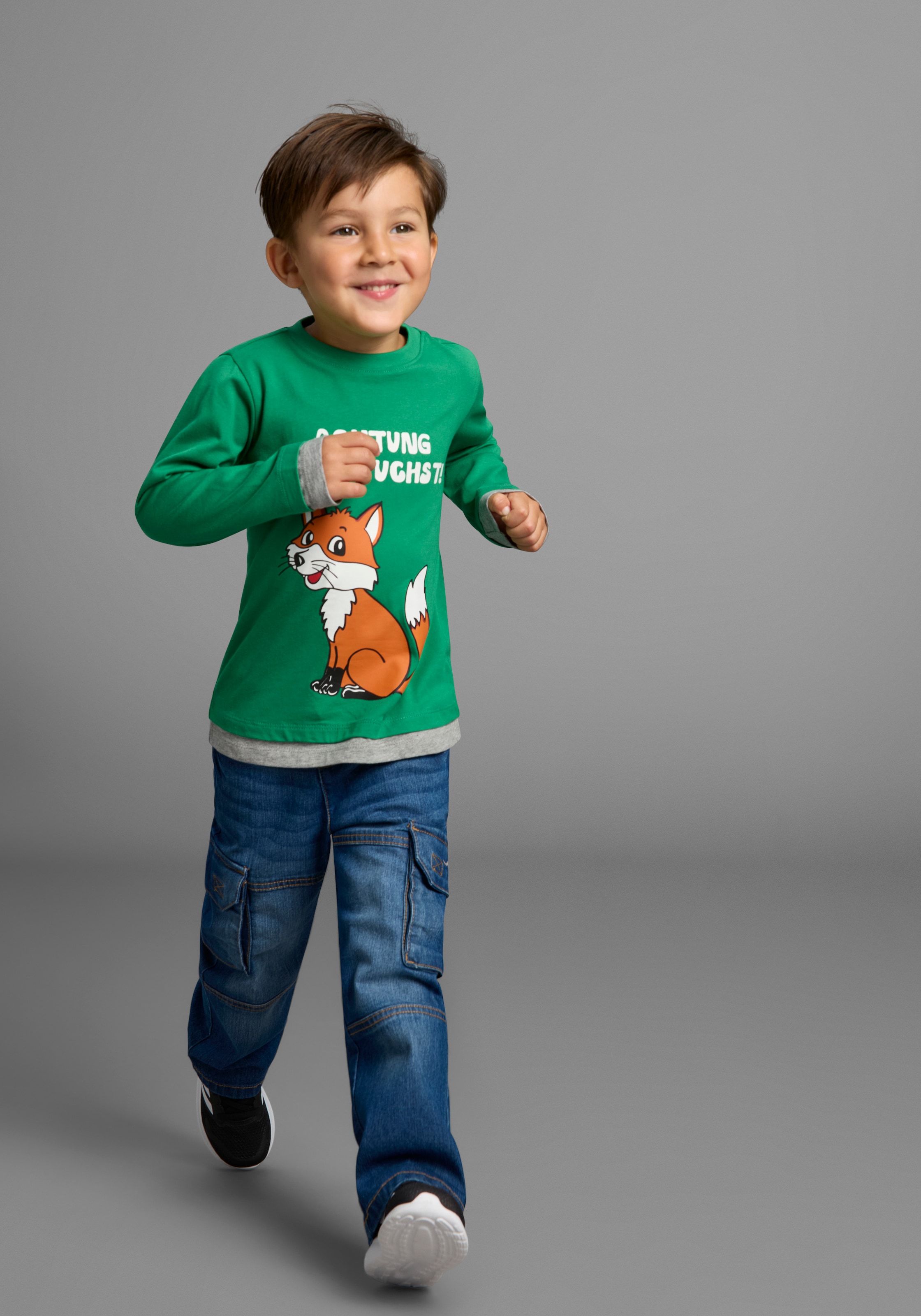 KIDSWORLD Langarmshirt »ACHTUNG AUSGEFUCHST«, Shirt mit coolem Fuchsdruck