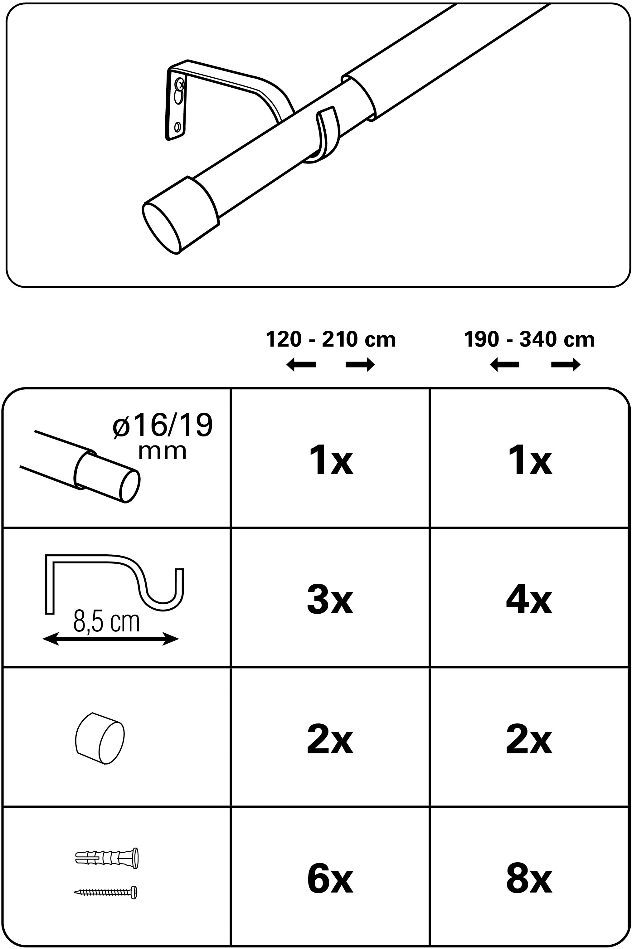 GARDINIA Gardinenstange »Gardinenstangen Set Kos«, 1 läufig-läufig, mit Boh günstig online kaufen