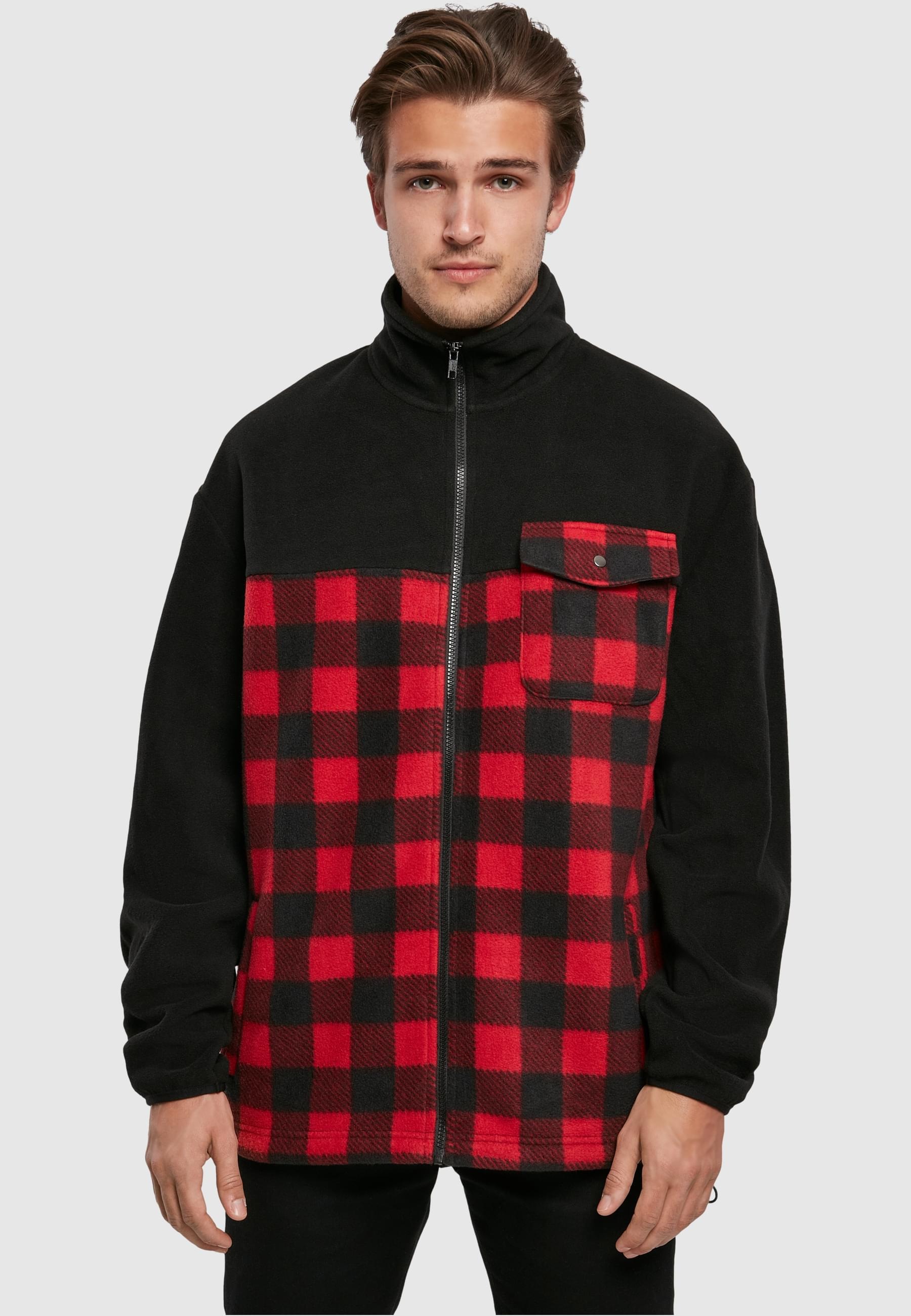 URBAN CLASSICS Winterjacke »Urban Classics Herren Patterned Polar Fleece Track Jacket« 1 Stk. tlg. mit Kapuze