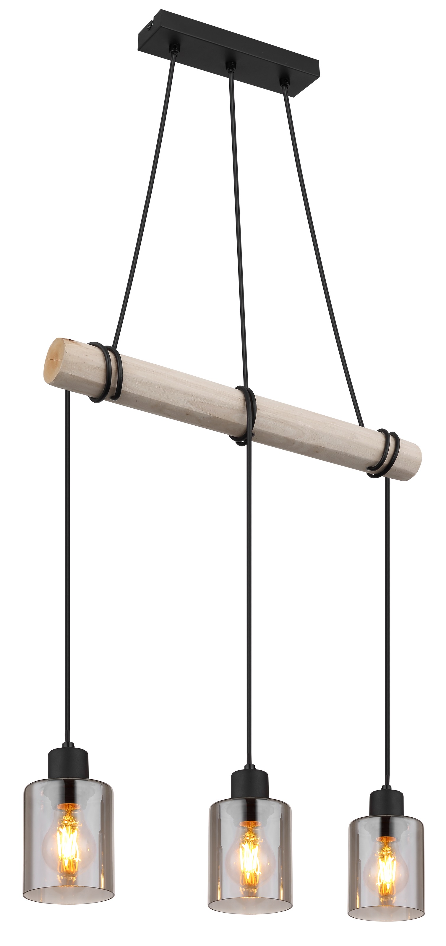 GLOBO LIGHTING Hängeleuchte »HADERA« E27 1 Stk. Hängeleuchte Schwarz/Holz, Rauchglas, höhenkürzbar, E27