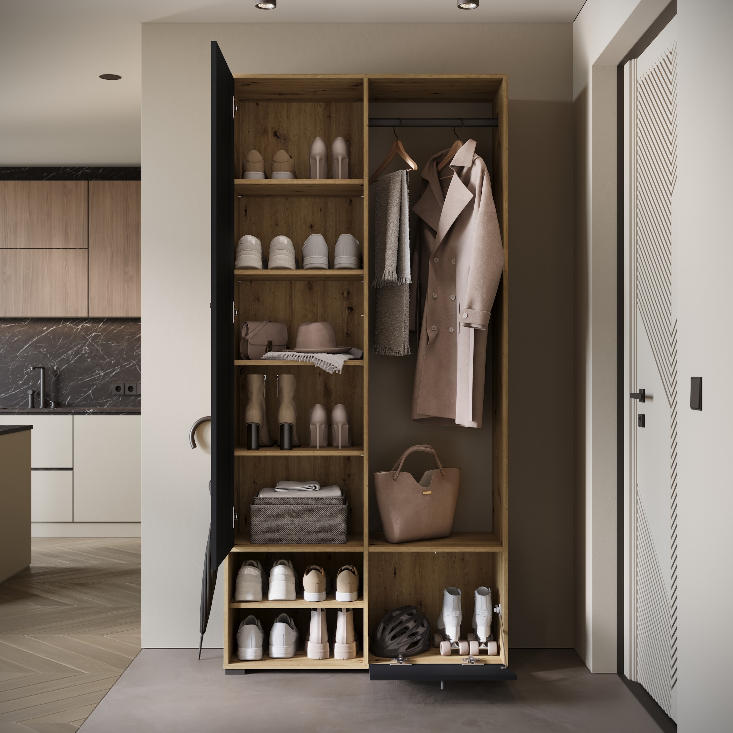 INOSIGN Garderobenschrank »DINO Kompaktgarderobe, Garderoben-Set DINO«, Mit Spiegel und Kleiderstange, 90 cm breit, Türanschlag wechselbar