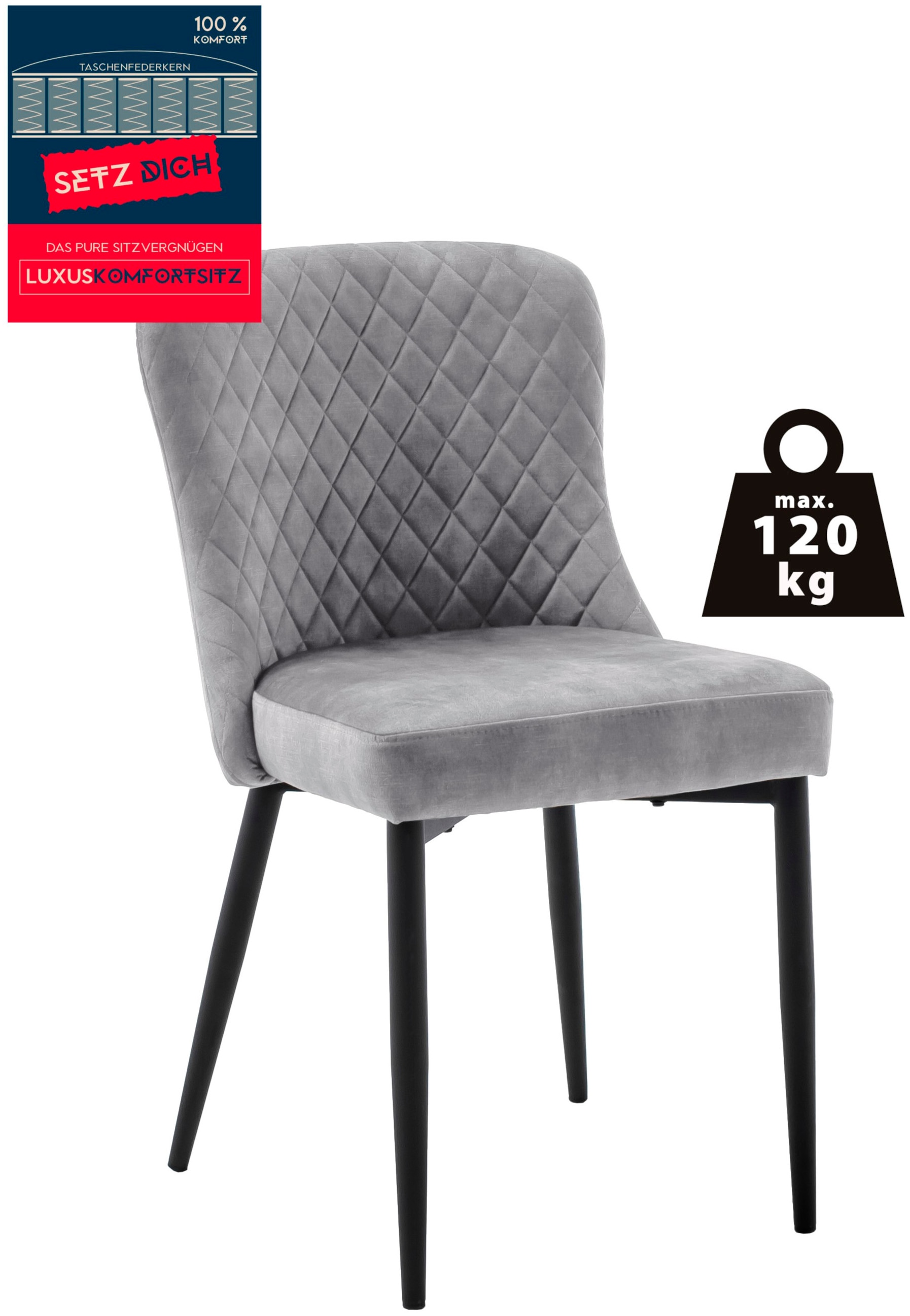 MCA furniture 4-Fußstuhl »ABOSHI Esszimmerstuhl (4er Set)«, (Set), 4 St., Veloursstoff, Taschenfederkern, Metall schwarz,Vintage-Veloursoptik,belastbar 120 kg
