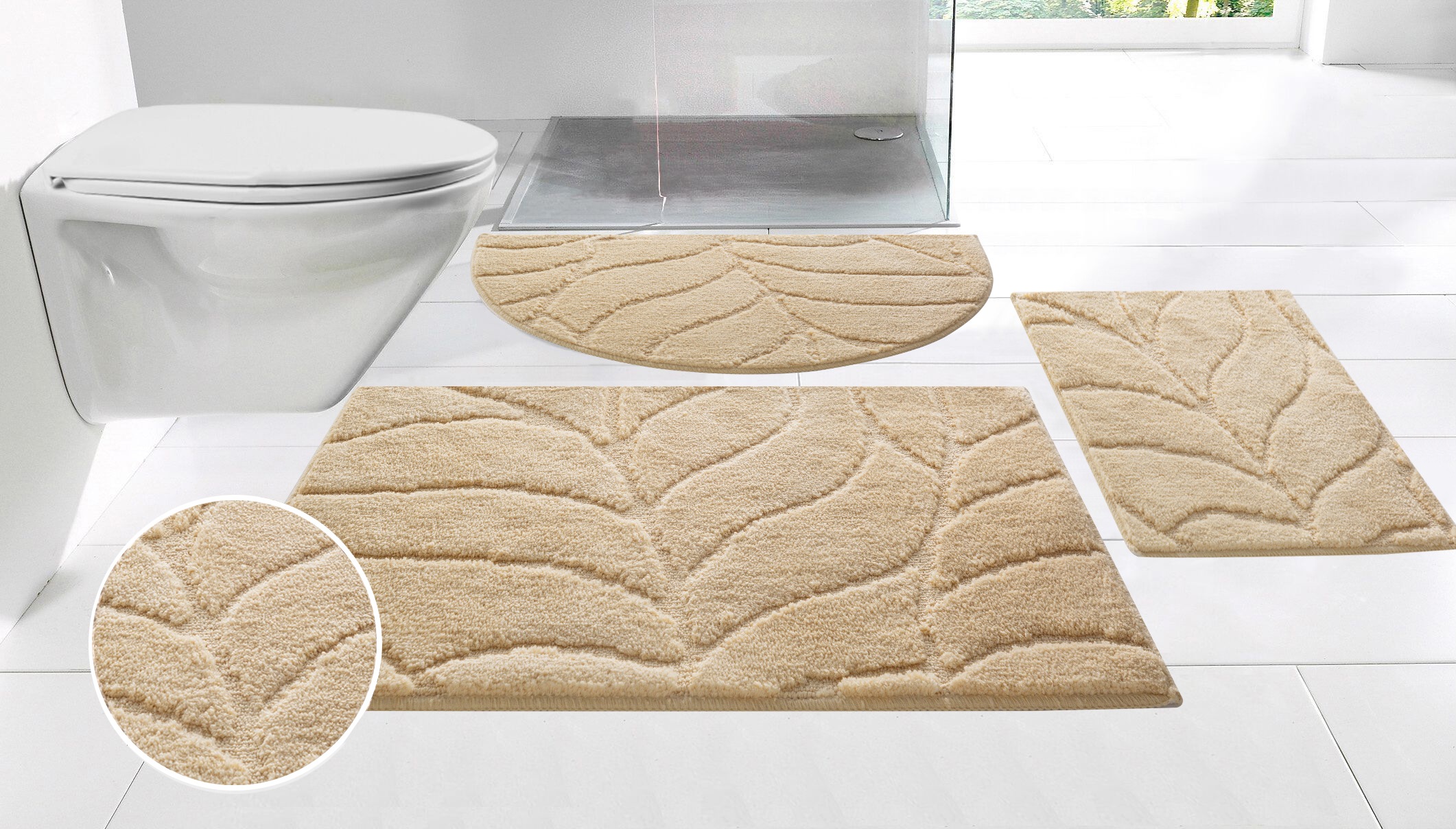 my home Badematte »Epense, Badvorleger, Badezimmer Teppich, Duschvorleger«, fußbodenheizungsgeeignet-schnell trocknend, Badteppich, Uni Farben, Blätter, Hoch-Tief Effekt
