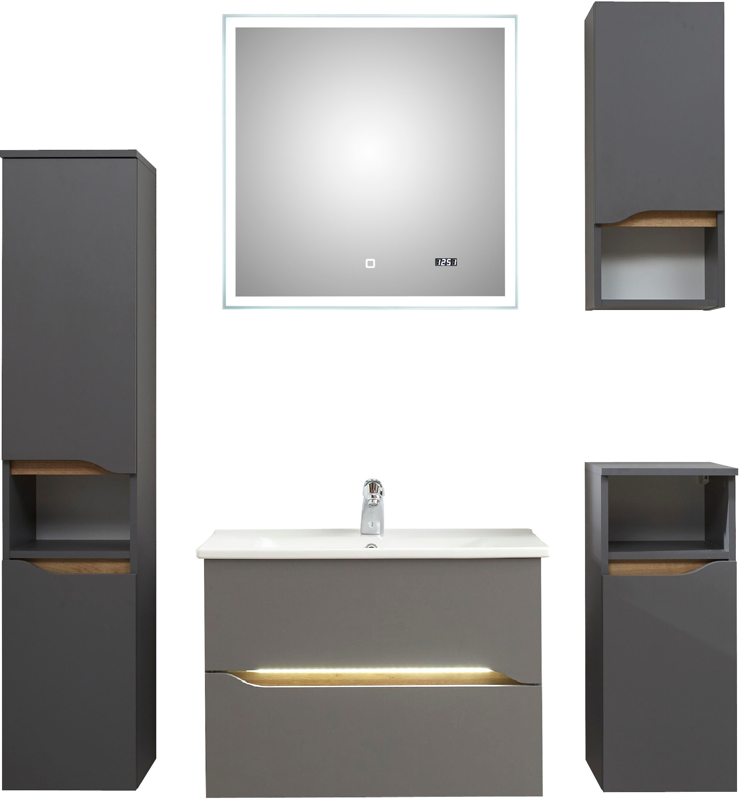 Saphir Badmöbel-Set »Quickset 5-teilig, Keramik-Waschtisch mit LED-Spiegel« günstig online kaufen