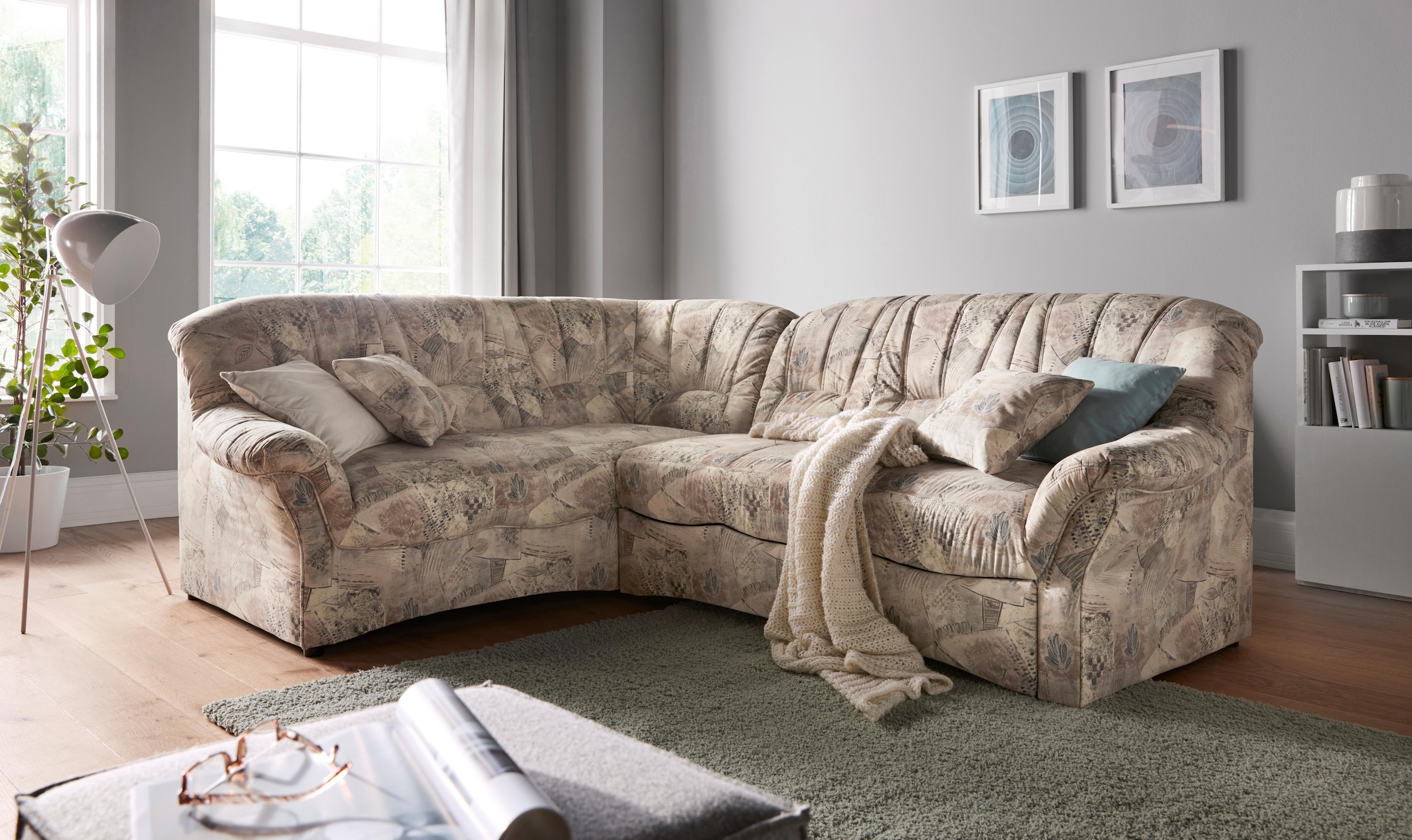 DOMO collection Ecksofa »Bahia, zeitlos und elegant, bequeme Armlehnen, L-Form«, wahlweise mit Bettfunktion