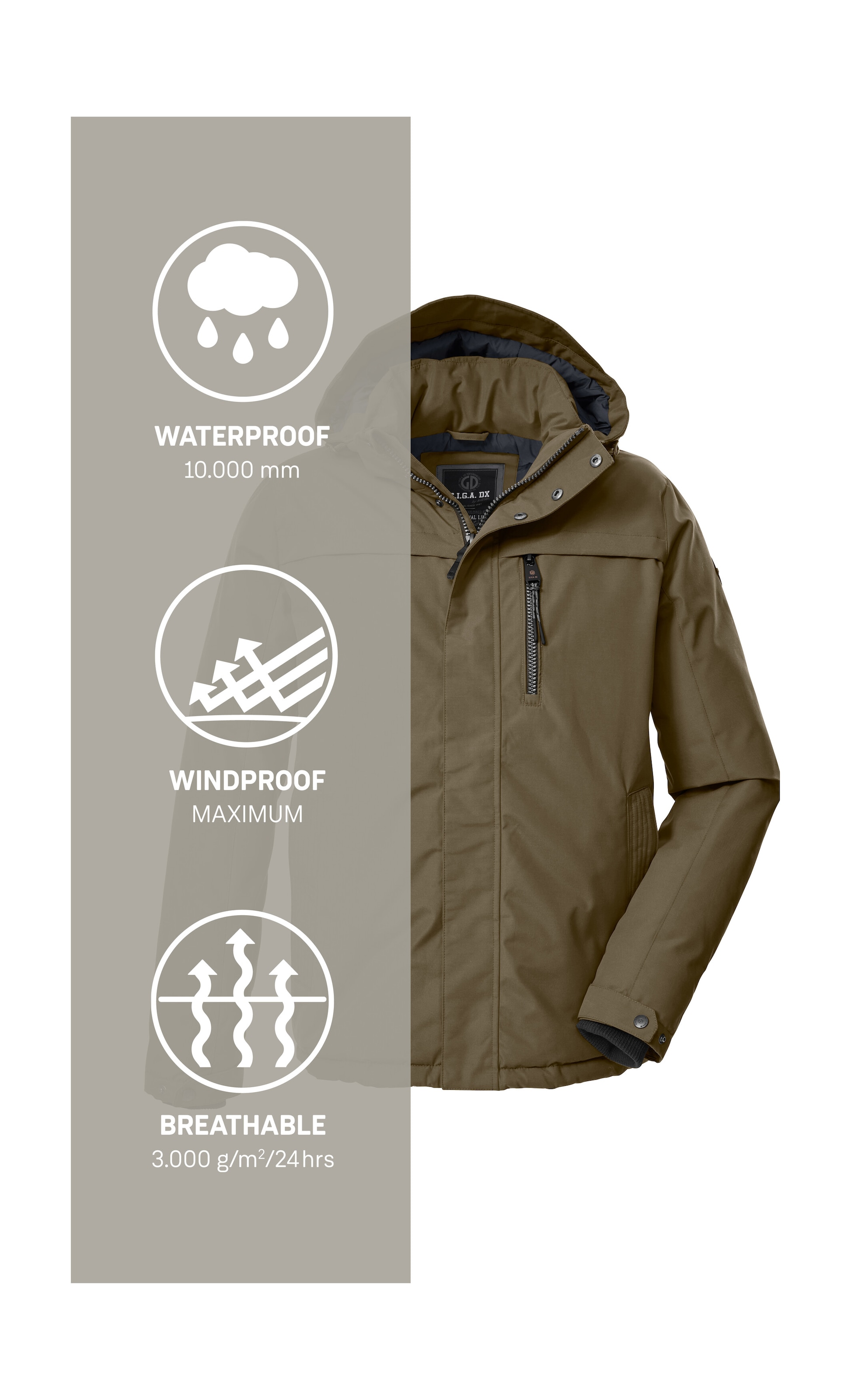 G.I.G.A. DX by killtec Funktionsjacke »GW 39 MN JCKT«, Wasserdichte, atmungsaktive Winterjacke mit verstellbarer Kapuze