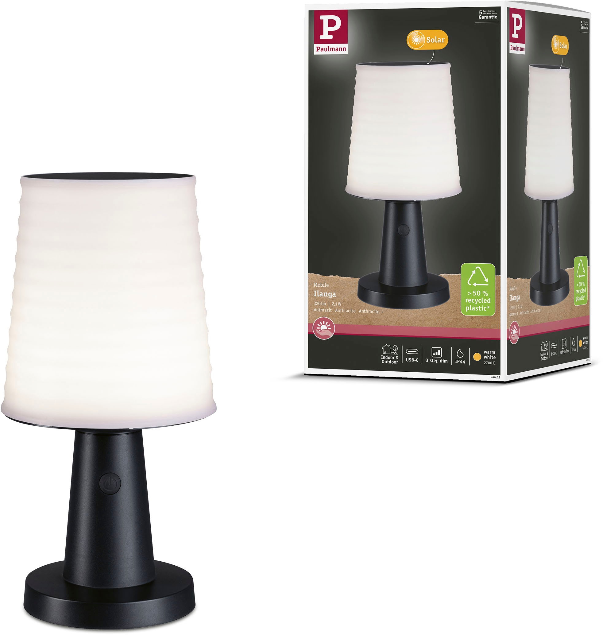 Paulmann LED Tischleuchte »Solar LED Tischleuchte Ilanga IP44 2700K 125lm A günstig online kaufen