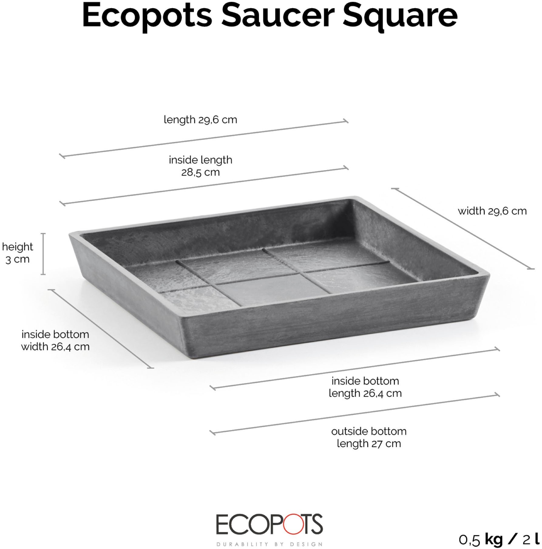 ECOPOTS Topfuntersetzer »Quadratisch 35 Grau« für innen und außen: frostsicher, bruchsicher und lichtbeständig