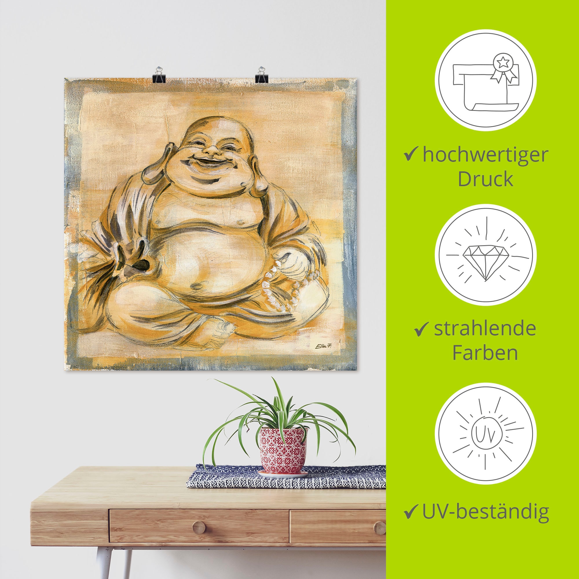 Artland Wandbild »Fröhlicher Buddha I« Religion 1 Stk. tlg. als Leinwandbild, Poster in verschied. Größen
