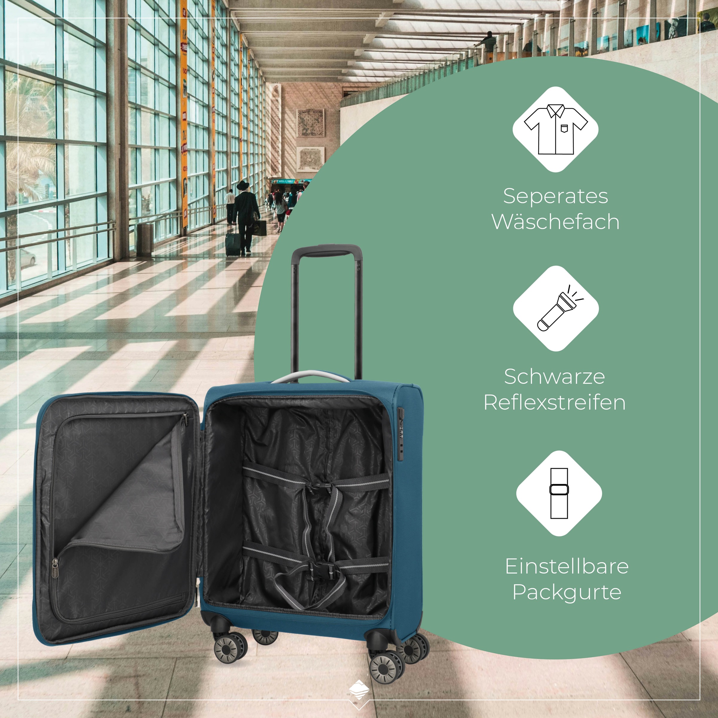 travelite Handgepäck-Trolley »JETPACK Multi Light 4 Cabin, konzipiert für Condor & Ryanair«, 4 Rollen, Weichgepäck-Koffer Handgepäck für die meisten gängigen Airlines