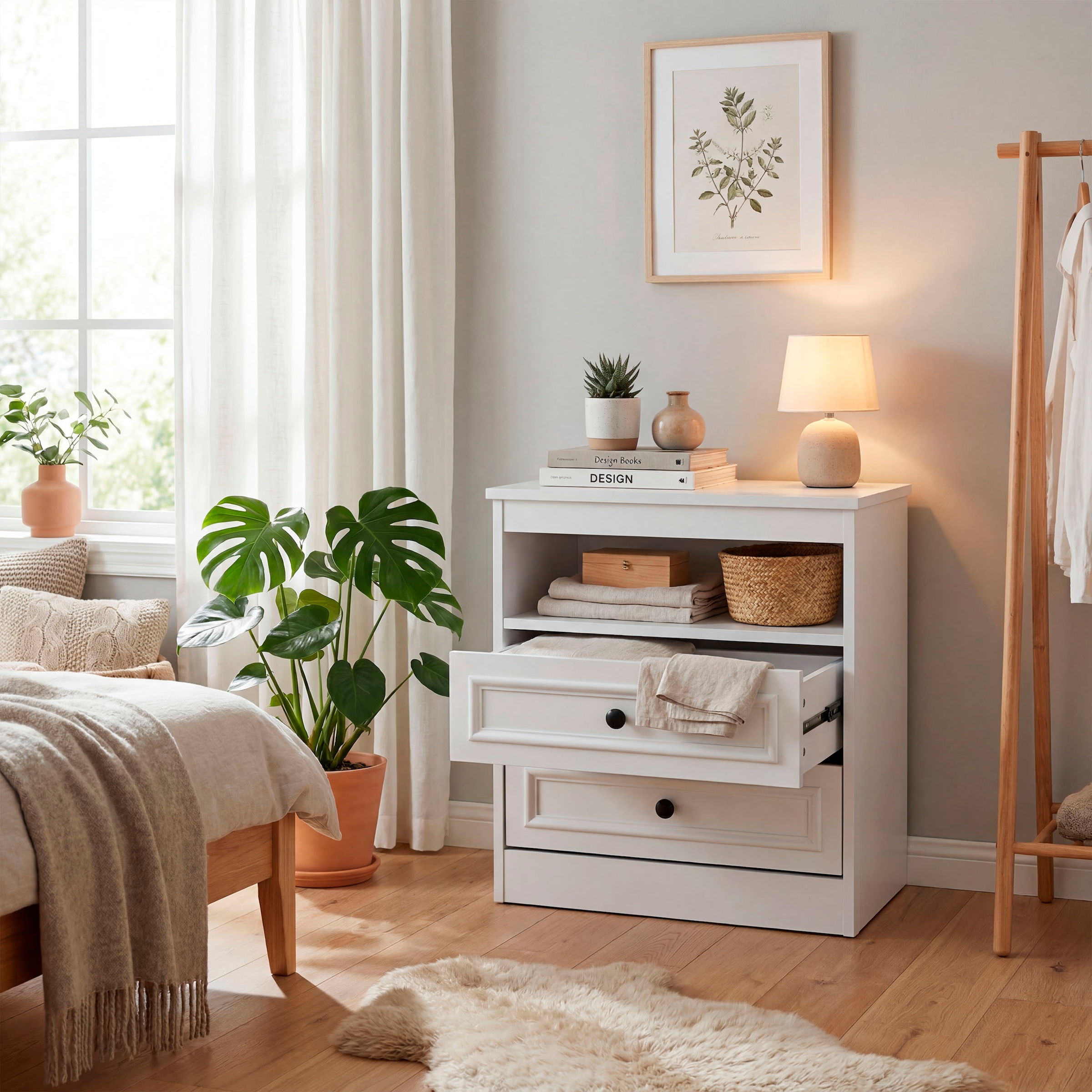 OTTO home Nachttisch »Arrian, 2er-Set, Landhausstil, 2 Schubladen & Ablagefach, weiß« Set, 2 Stk. tlg.