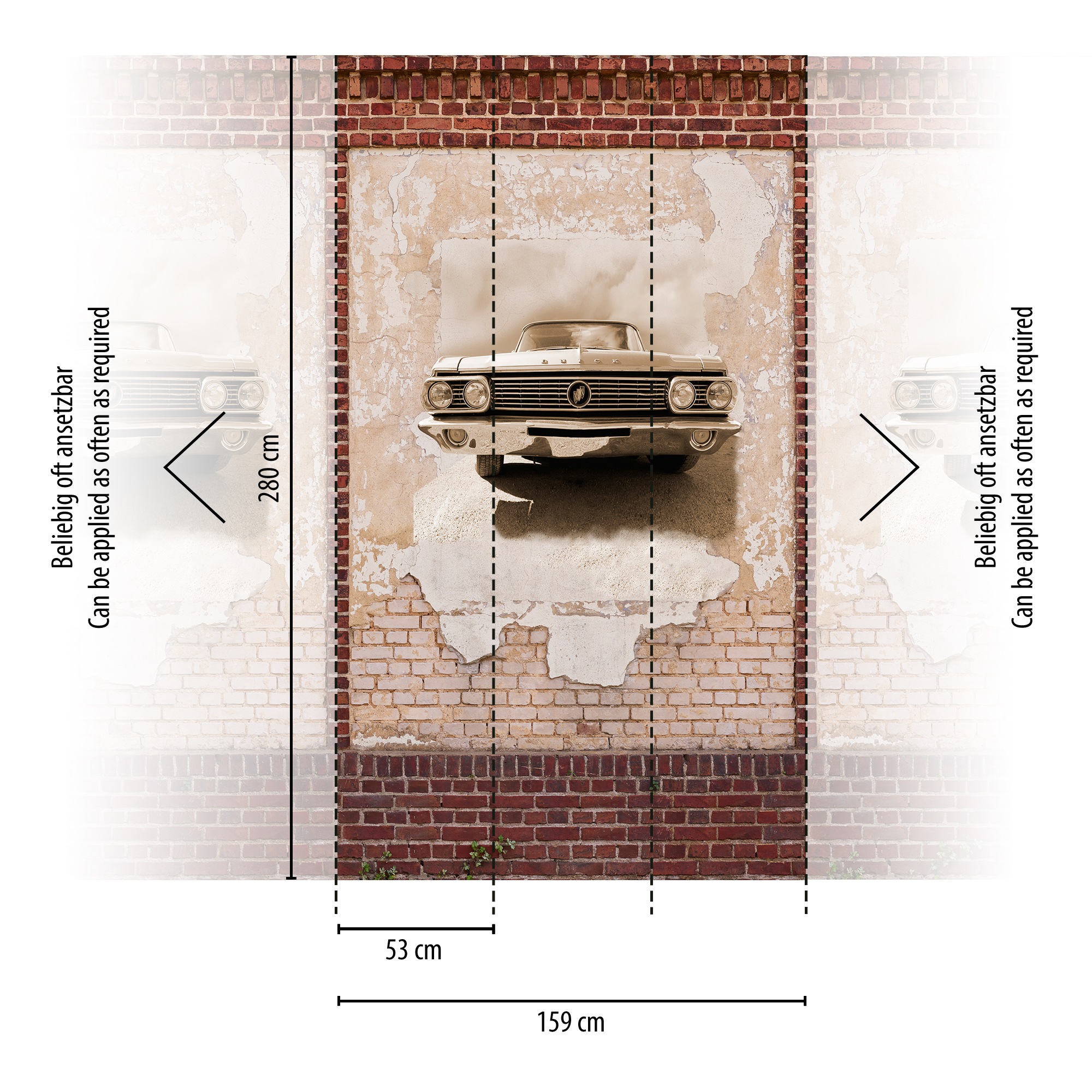 living walls Fototapete »Fototapete Steinoptik Graffiti Oldtimer«, matt-gemustert-neutral, Steinwand Stein-Tapete Loft Industrial Tapeten Wohnzimmer modern Flur