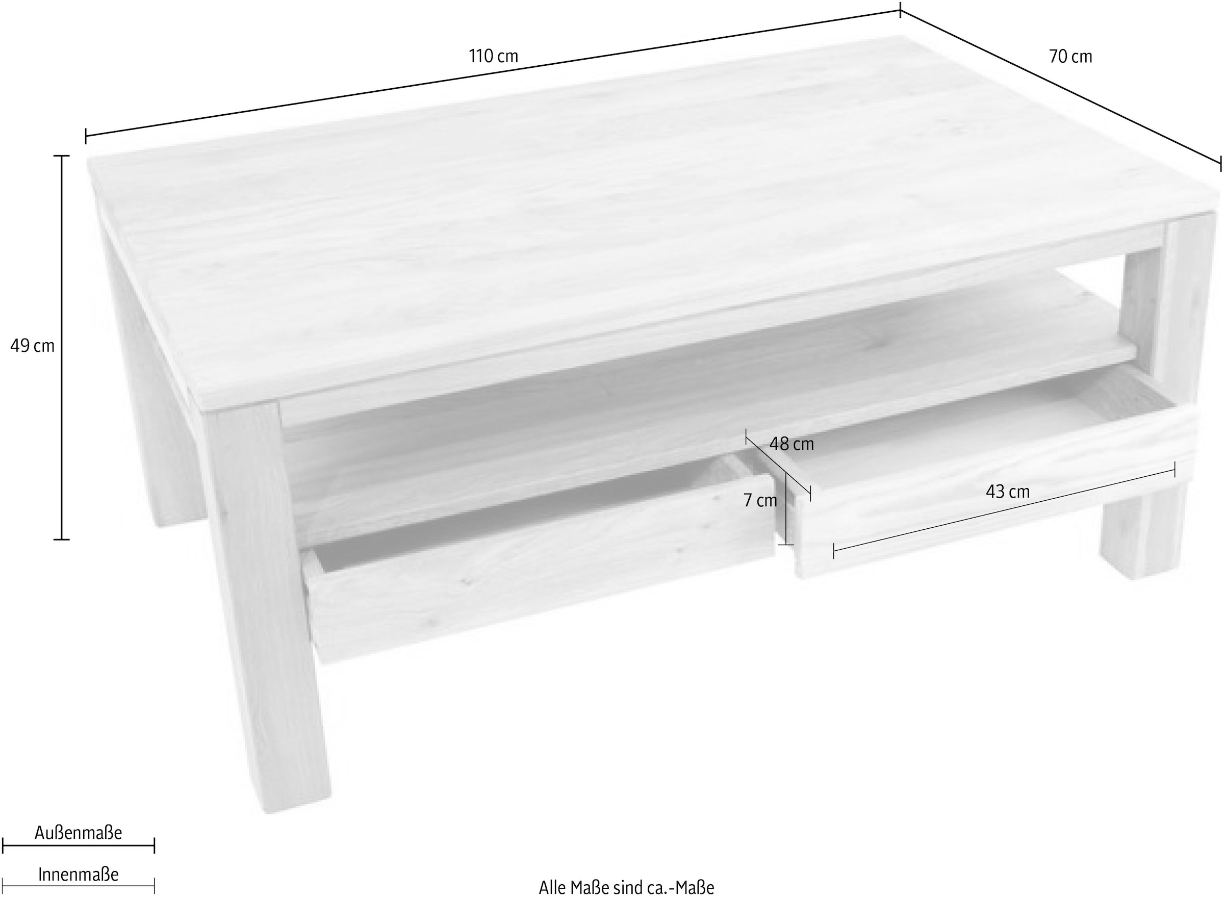 Paroli Couchtisch »Bora«, aus massivem Eichenholz, im Landhaus-Stil, Breite 110 cm