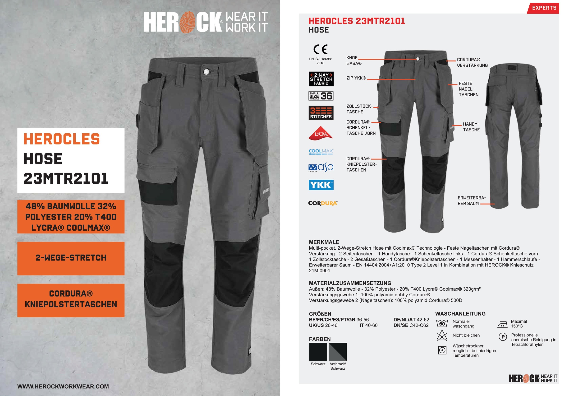 Herock Arbeitshose »HEROCLES«, (Coolmax® Technologie), Multi-pocket, Stretch, Nageltaschen feste sehr bestellen robust